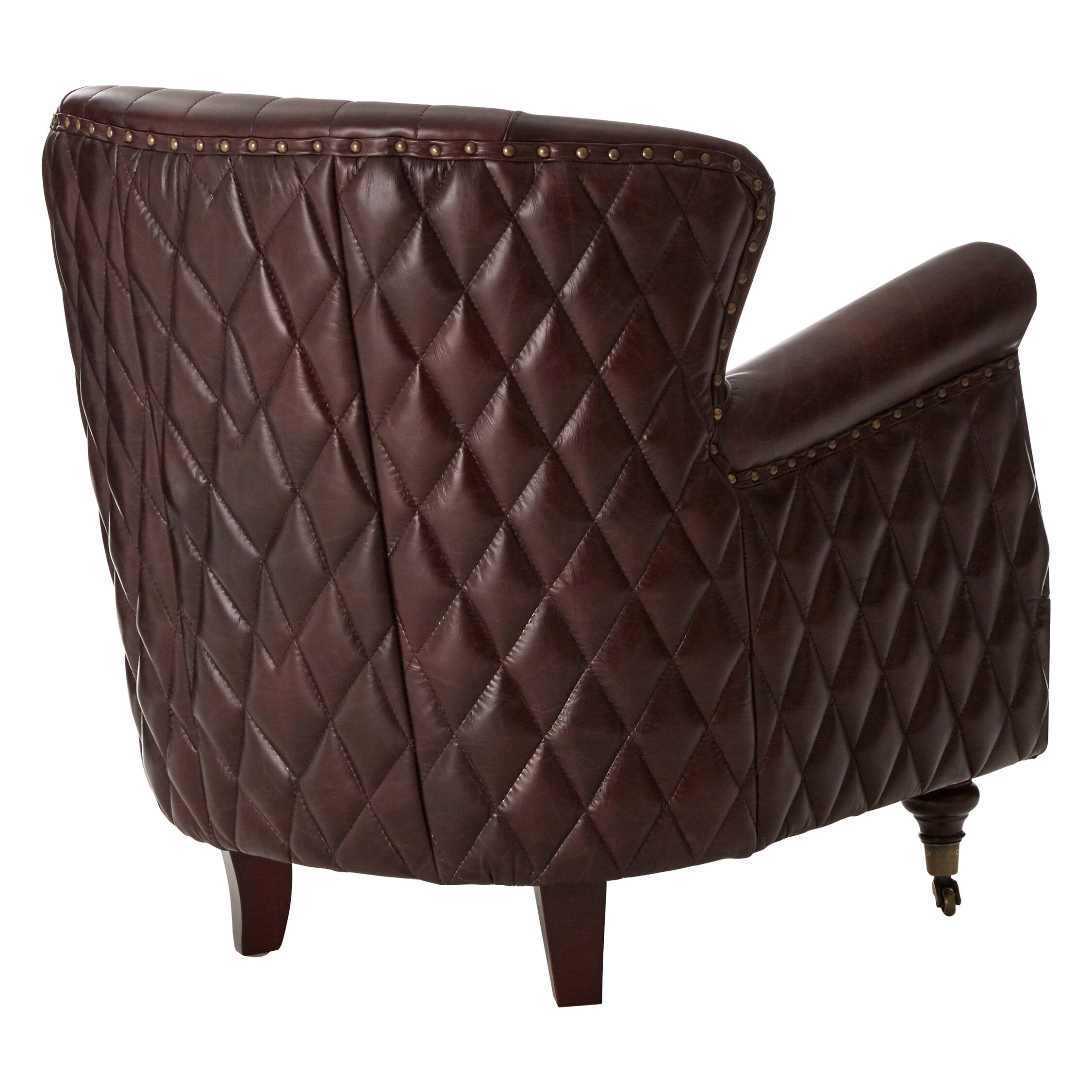 Baxter Antique Brown Leather Diamond Quilted Wing Back Armchair - The Orchard Home and Gifts