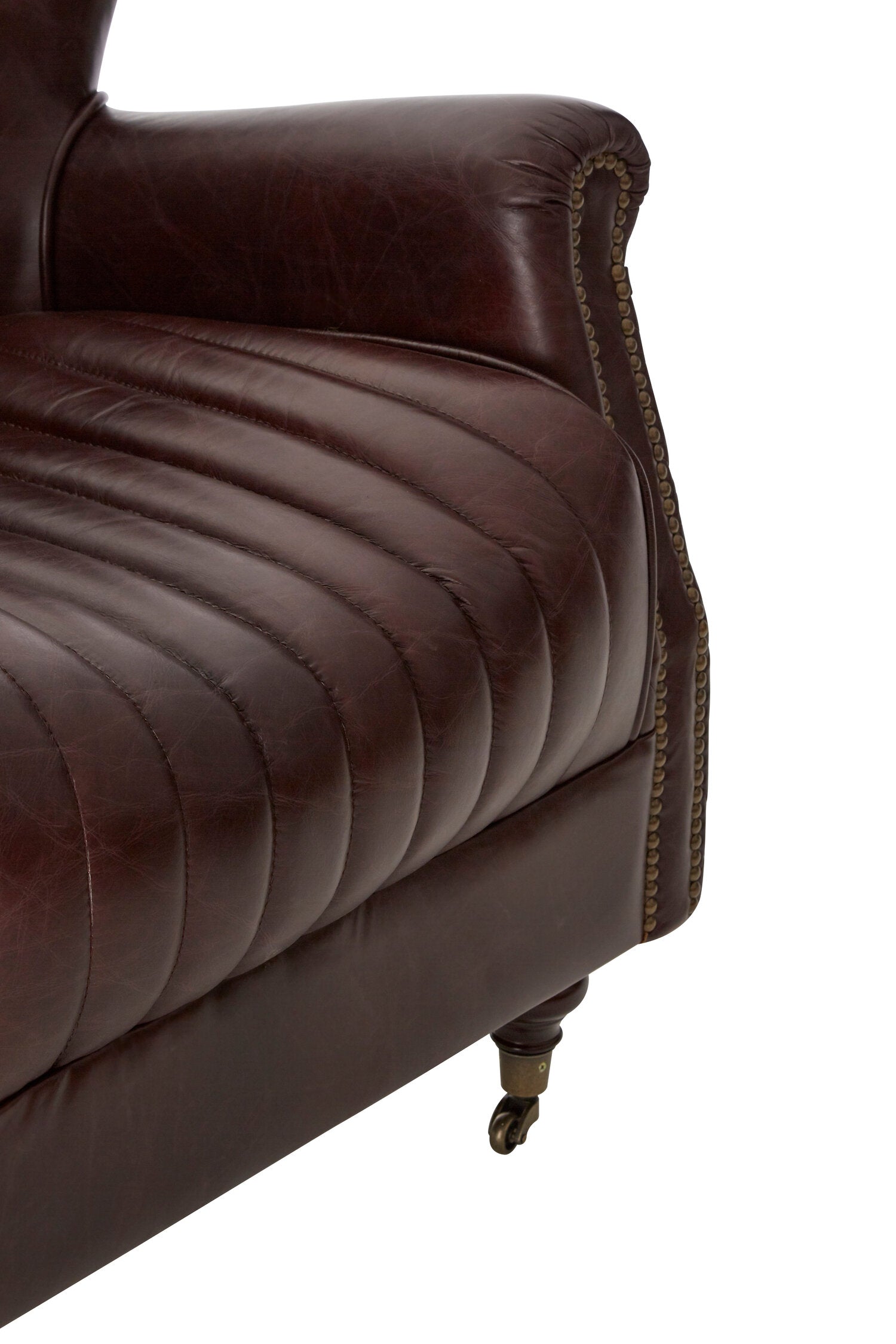 Baxter Antique Brown Leather Diamond Quilted Wing Back Armchair - The Orchard Home and Gifts