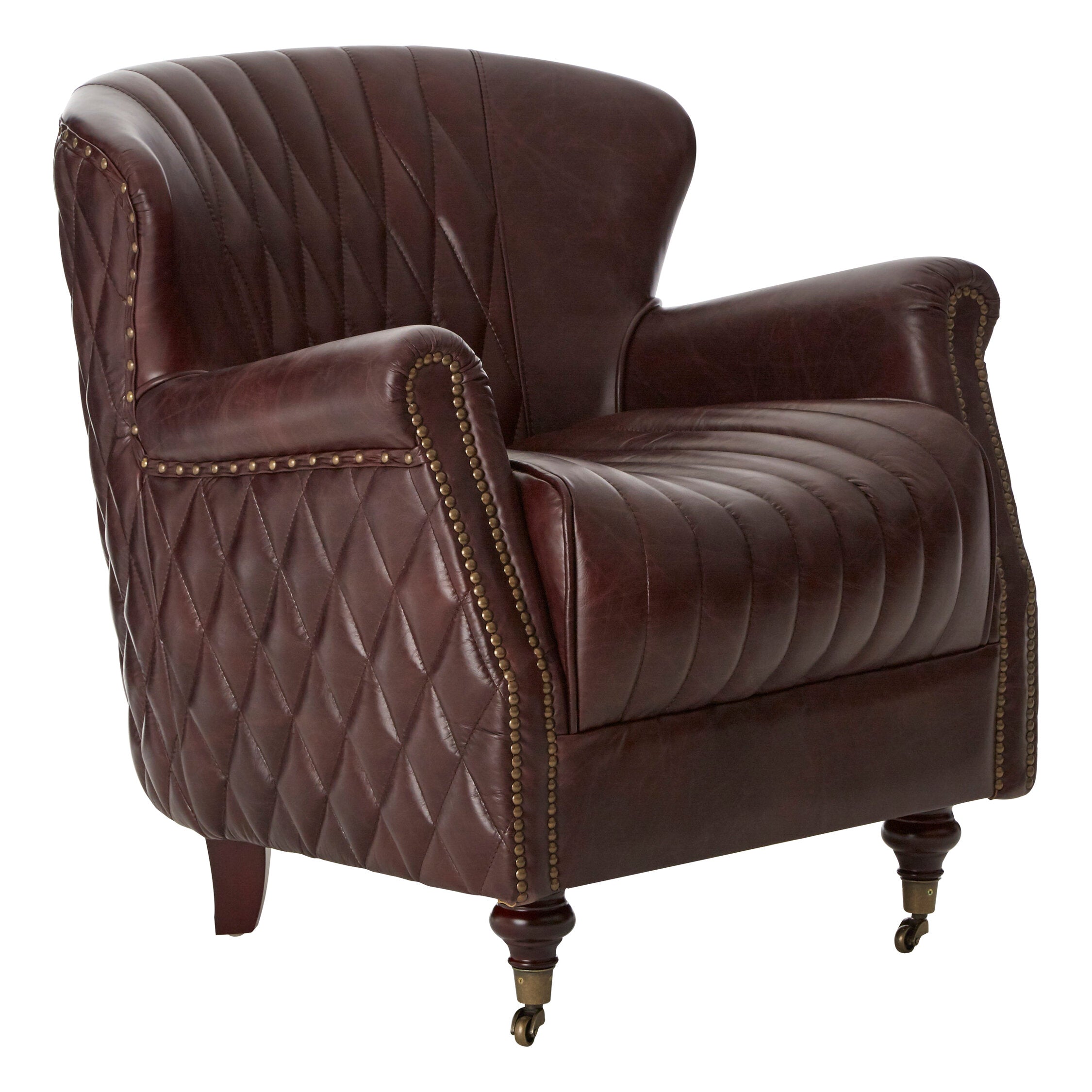 Baxter Antique Brown Leather Diamond Quilted Wing Back Armchair - The Orchard Home and Gifts