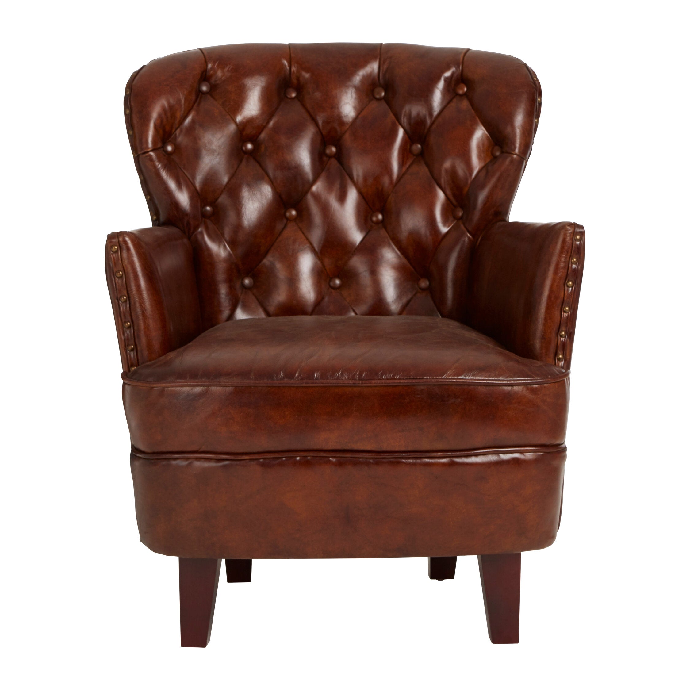 Baxter Antique Brown Button Back Winged Arm Armchair - The Orchard Home and Gifts