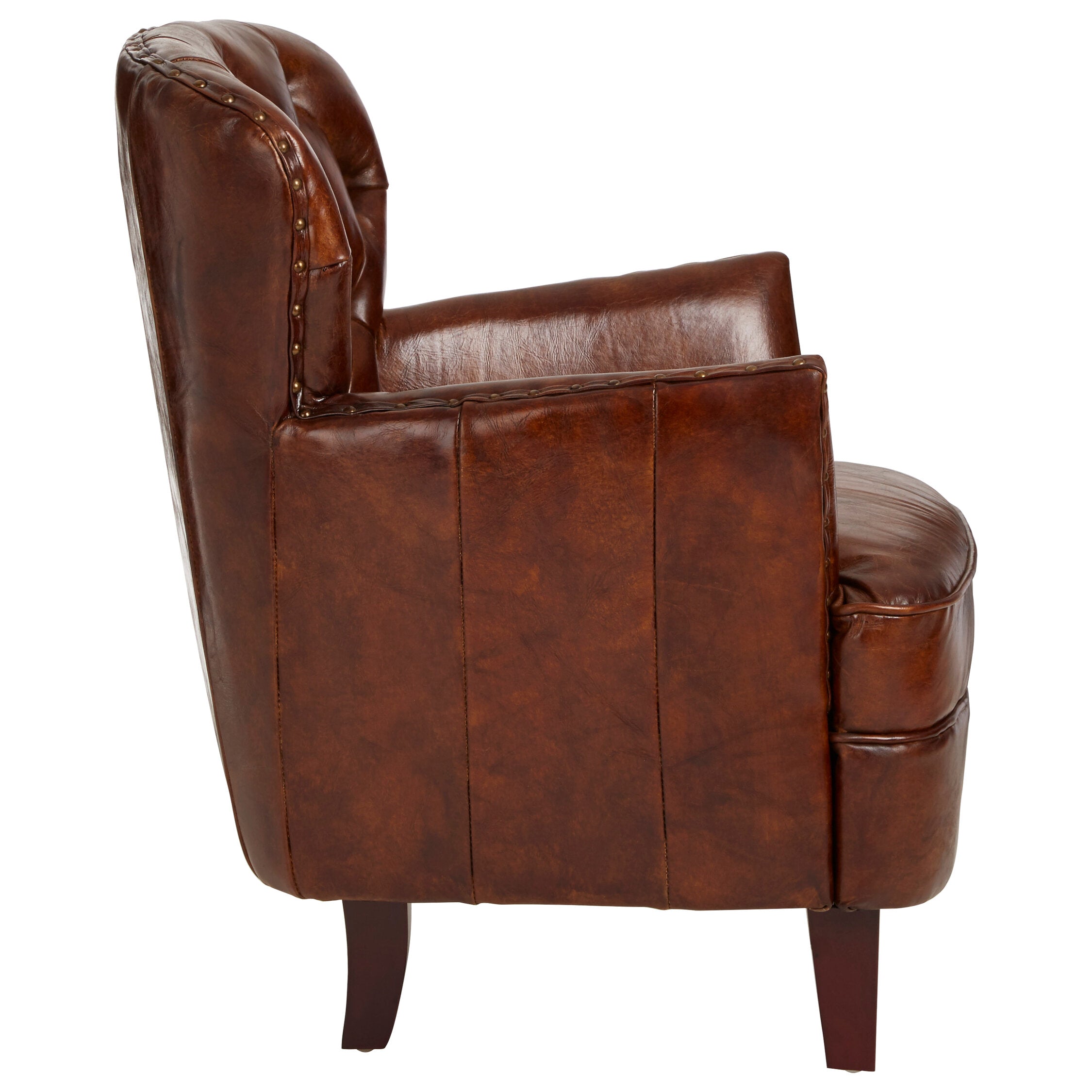 Baxter Antique Brown Button Back Winged Arm Armchair - The Orchard Home and Gifts