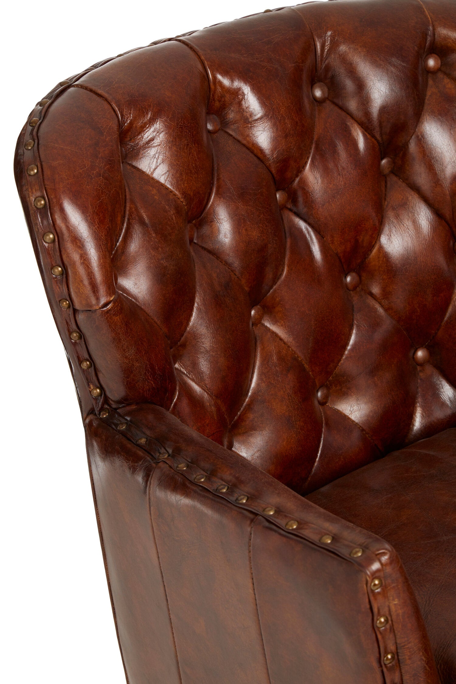 Baxter Antique Brown Button Back Winged Arm Armchair - The Orchard Home and Gifts