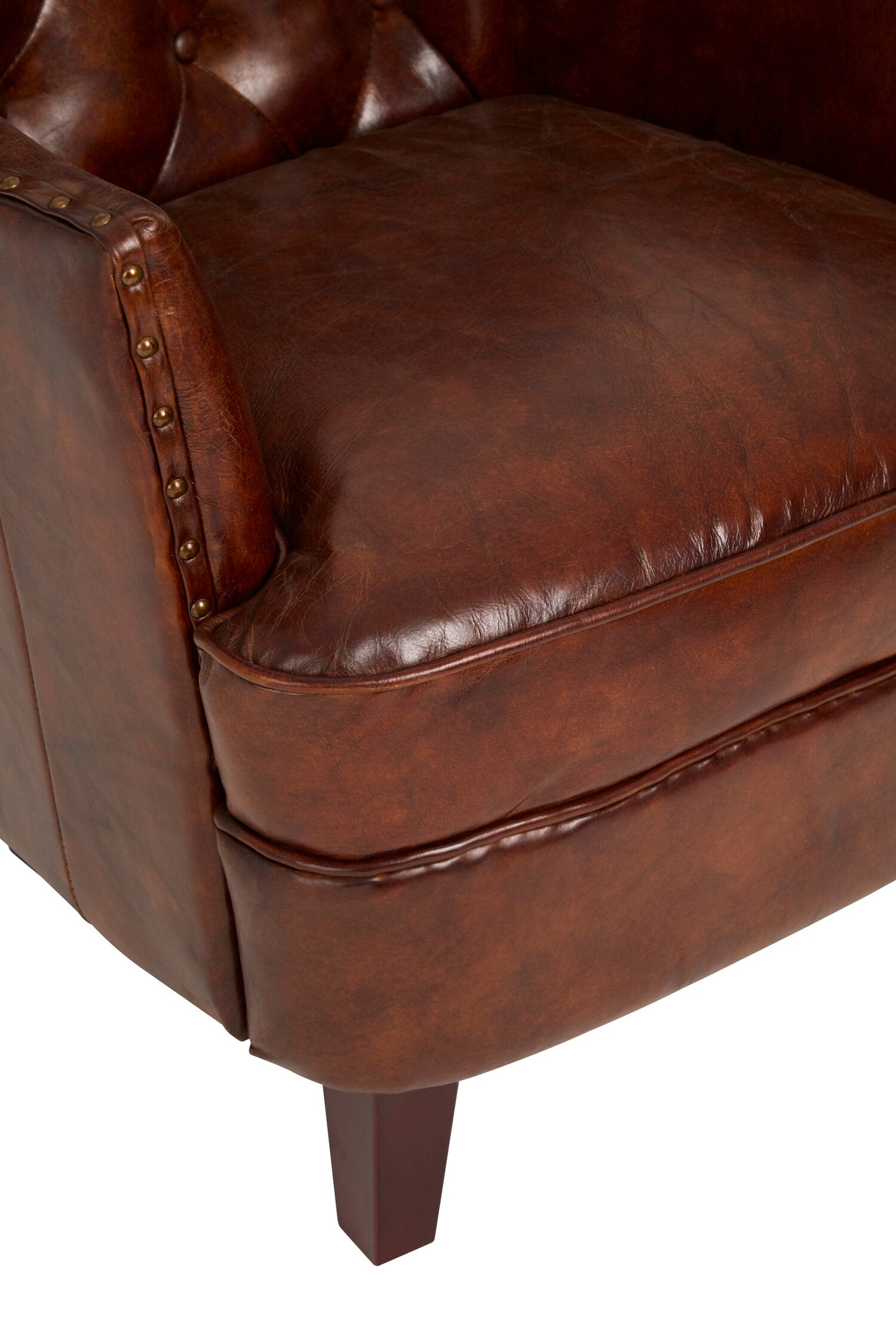 Baxter Antique Brown Button Back Winged Arm Armchair - The Orchard Home and Gifts