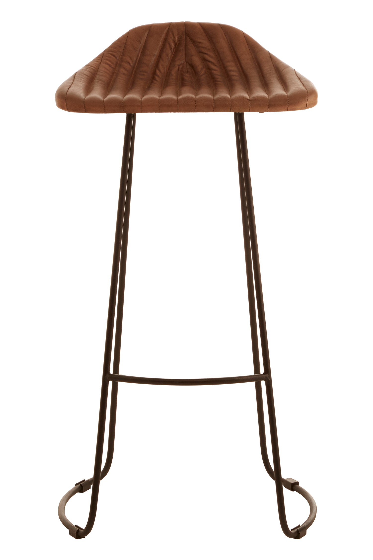 Fluted Light Brown Leather and Metal Bar Stool - The Orchard Home and Gifts