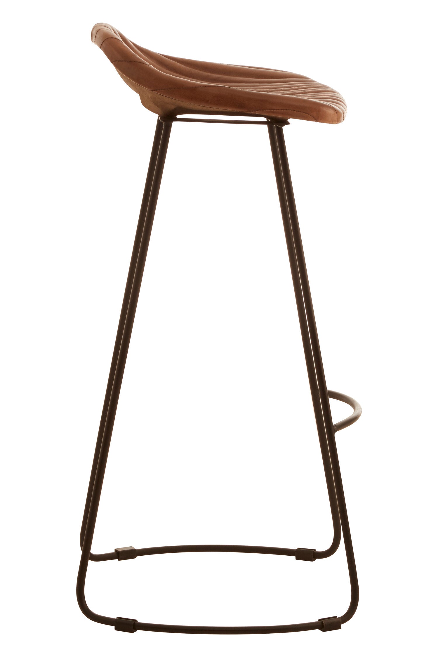 Fluted Brown Leather and Metal Bar Stool - The Orchard Home and Gifts