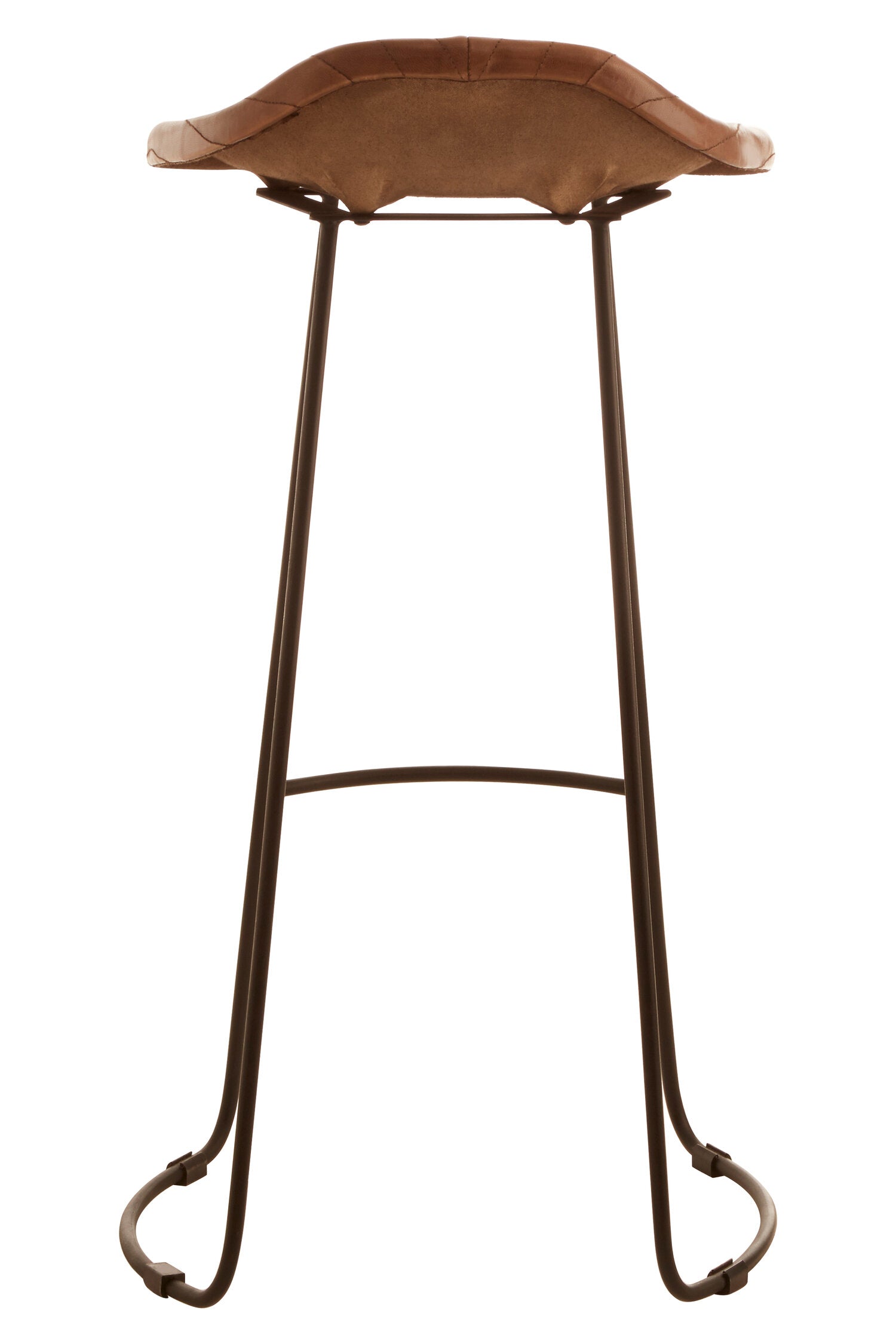 Fluted Brown Leather and Metal Bar Stool - The Orchard Home and Gifts