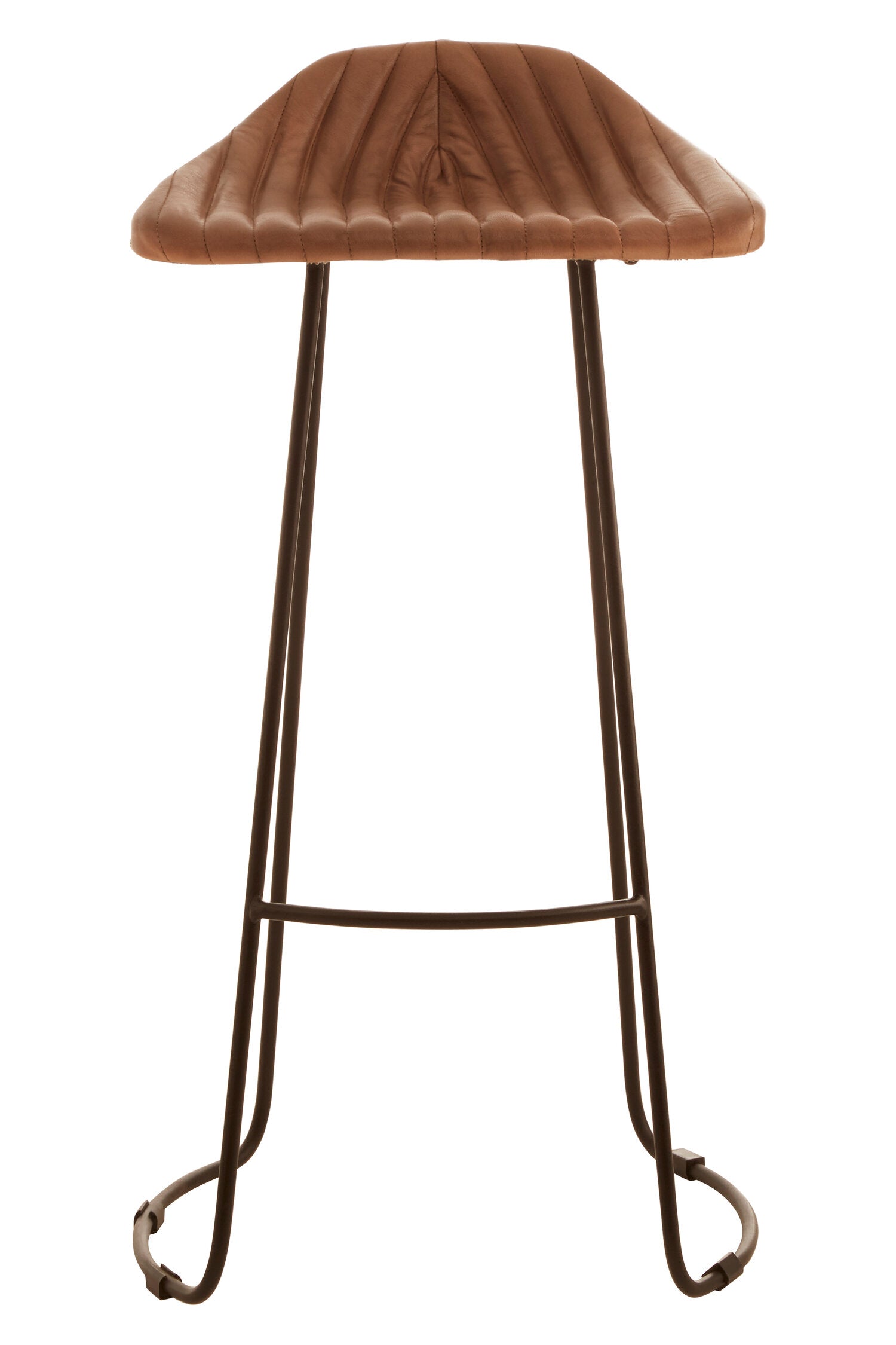Fluted Light Brown Leather and Metal Bar Stool - The Orchard Home and Gifts