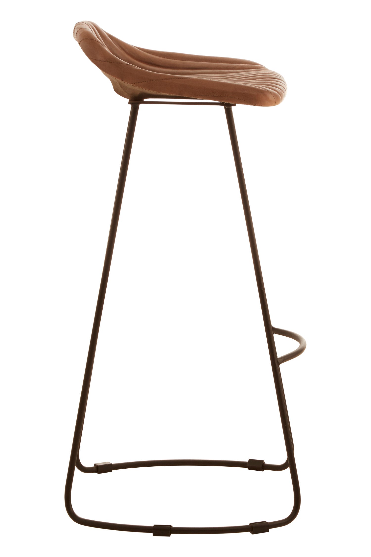 Fluted Light Brown Leather and Metal Bar Stool - The Orchard Home and Gifts