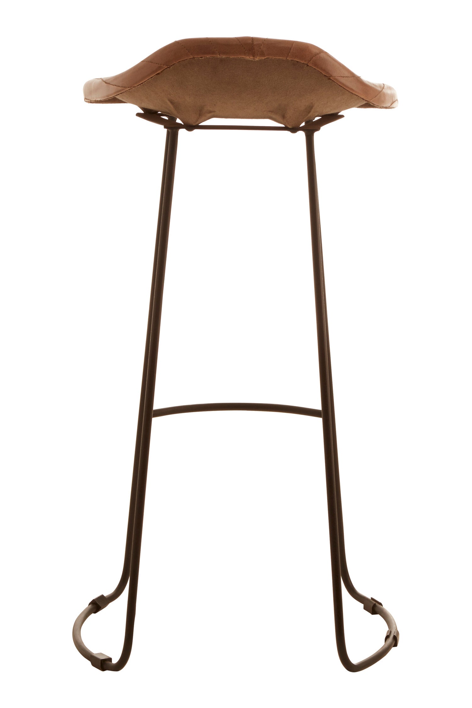 Fluted Light Brown Leather and Metal Bar Stool - The Orchard Home and Gifts