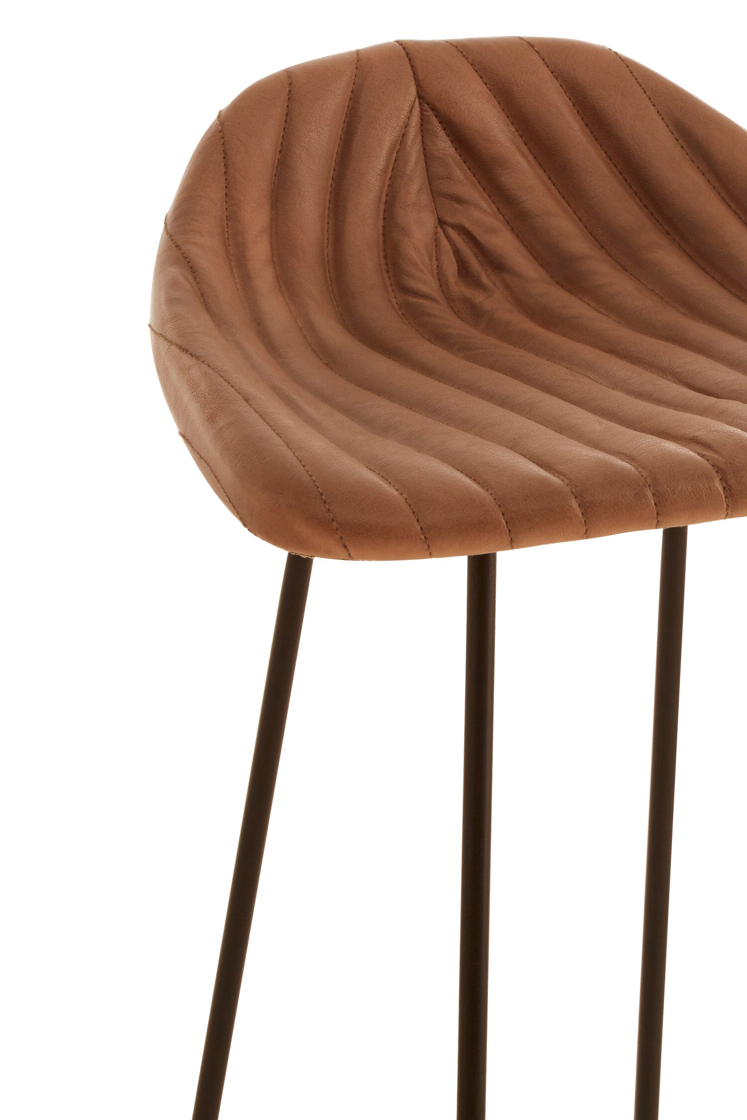 Fluted Light Brown Leather and Metal Bar Stool - The Orchard Home and Gifts
