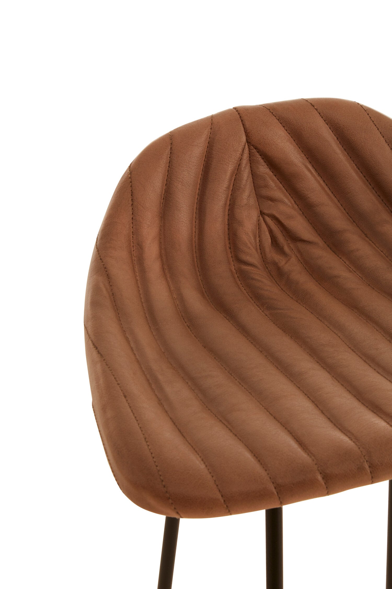 Fluted Light Brown Leather and Metal Bar Stool - The Orchard Home and Gifts