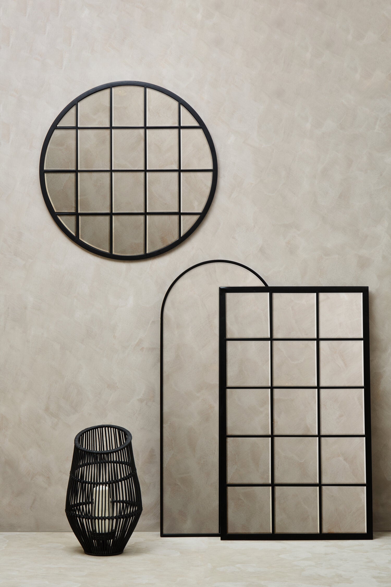 Large Round Black Panelled Wall Mirror - The Orchard Home and Gifts