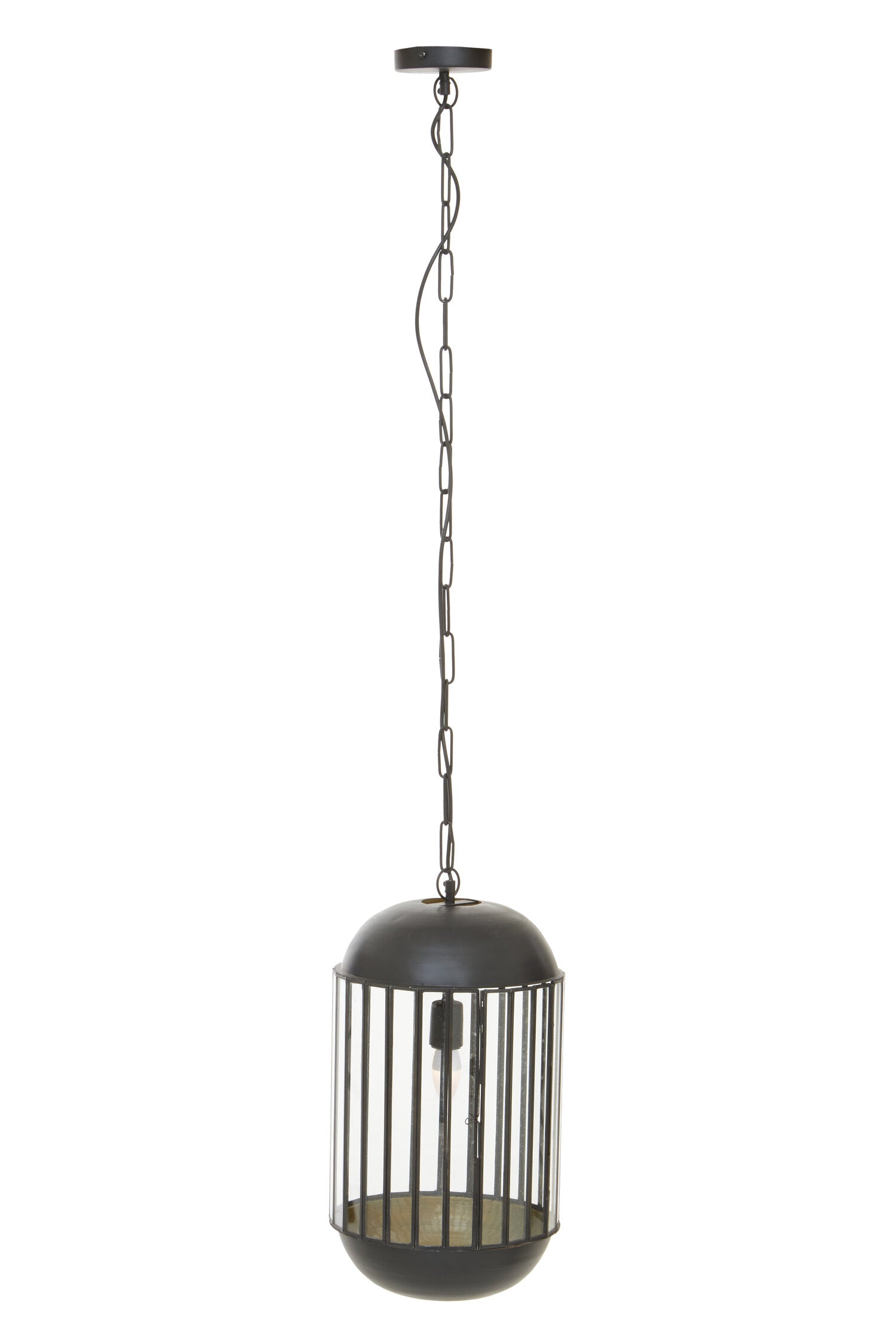 Industrial Iron and Glass Cylinder Hanging Cage Pendant Light - The Orchard Home and Gifts