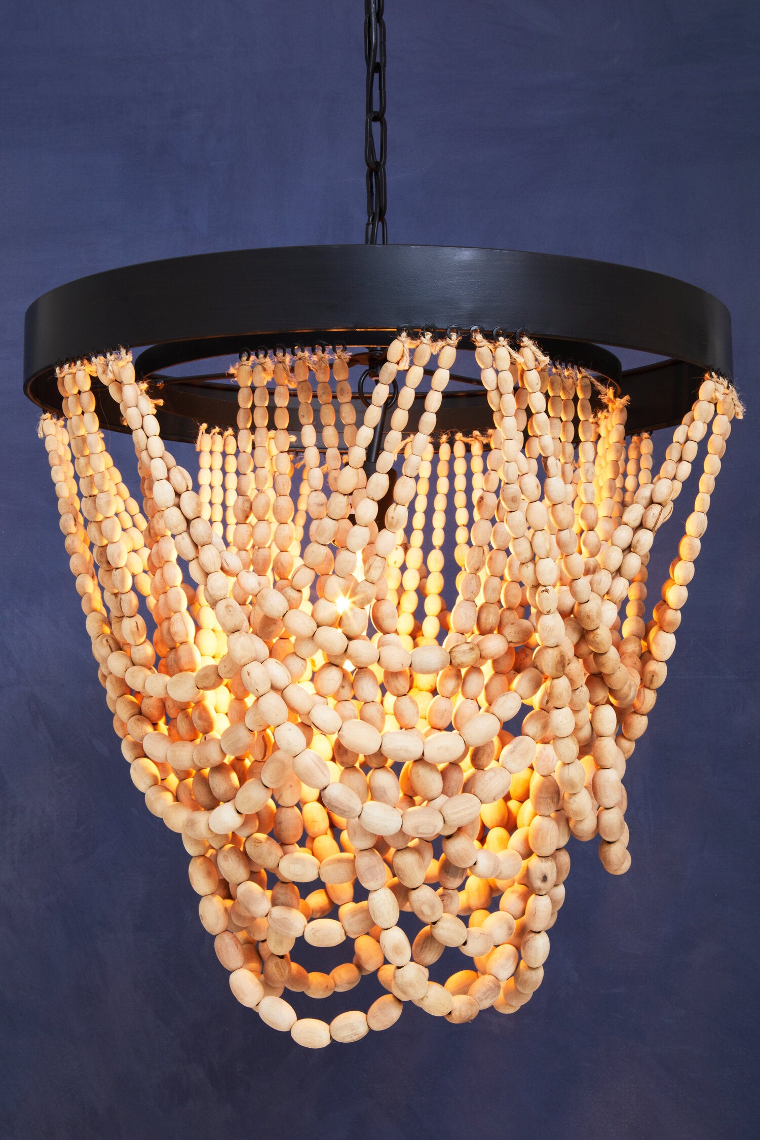 Boho Wooden Bead Ceiling Light with Black Metal Frame - The Orchard Home and Gifts