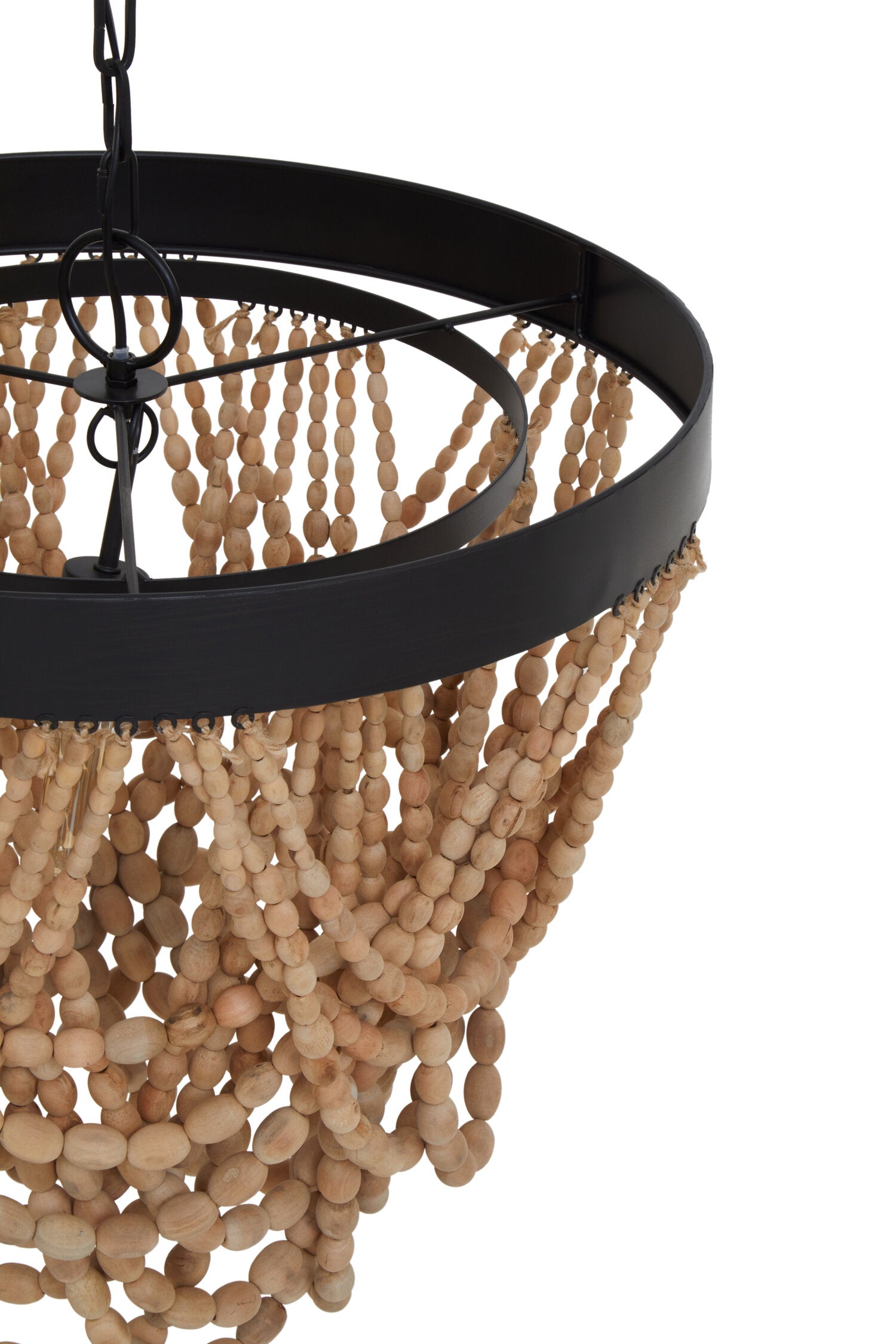 Boho Wooden Bead Ceiling Light with Black Metal Frame - The Orchard Home and Gifts