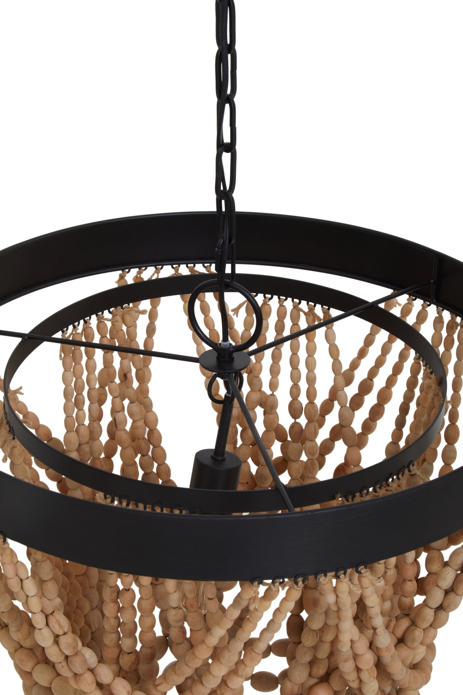 Boho Wooden Bead Ceiling Light with Black Metal Frame - The Orchard Home and Gifts