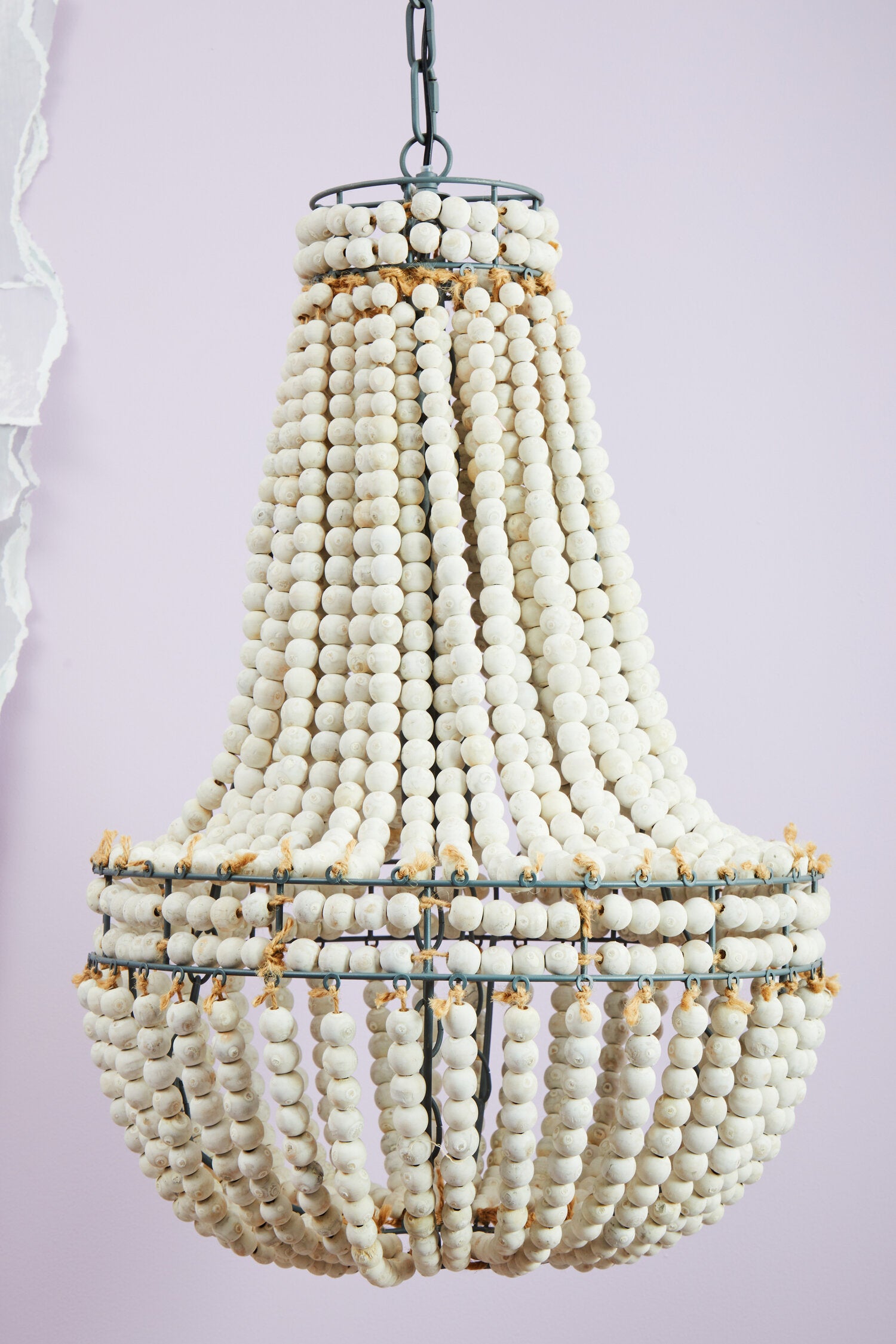 Boho Wooden Bead Chandelier with Grey Metal Frame - The Orchard Home and Gifts