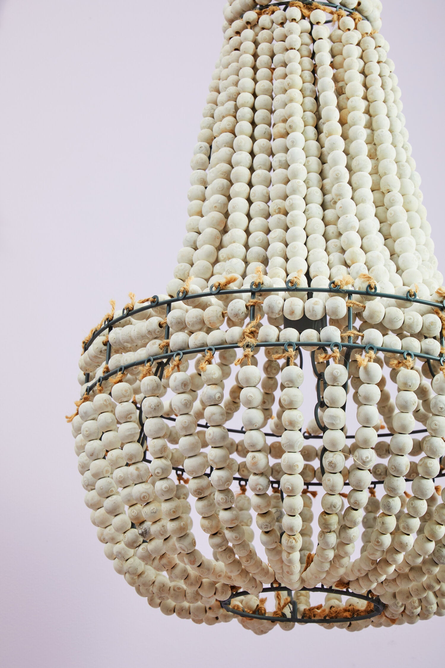 Boho Wooden Bead Chandelier with Grey Metal Frame - The Orchard Home and Gifts