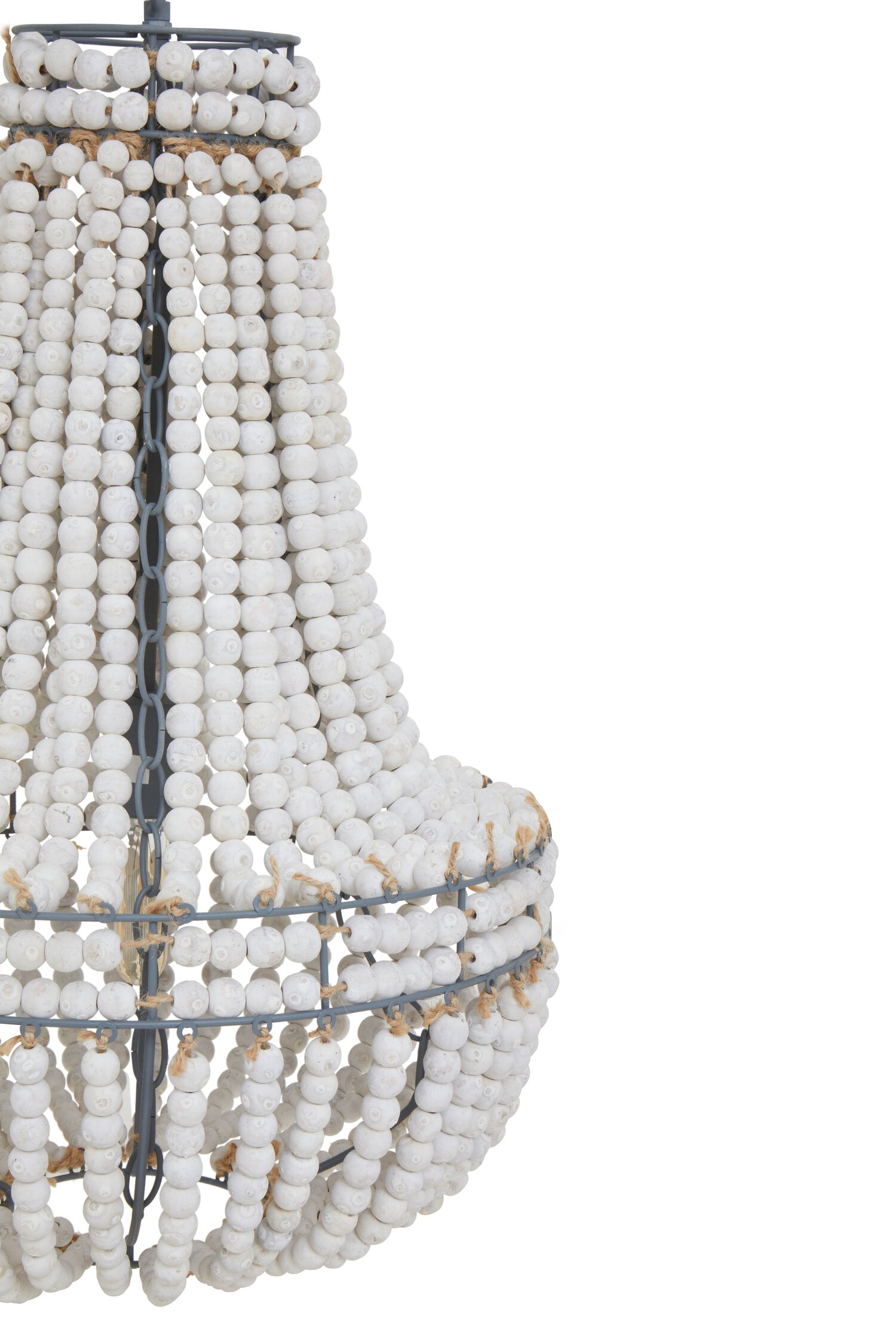 Boho Wooden Bead Chandelier with Grey Metal Frame - The Orchard Home and Gifts