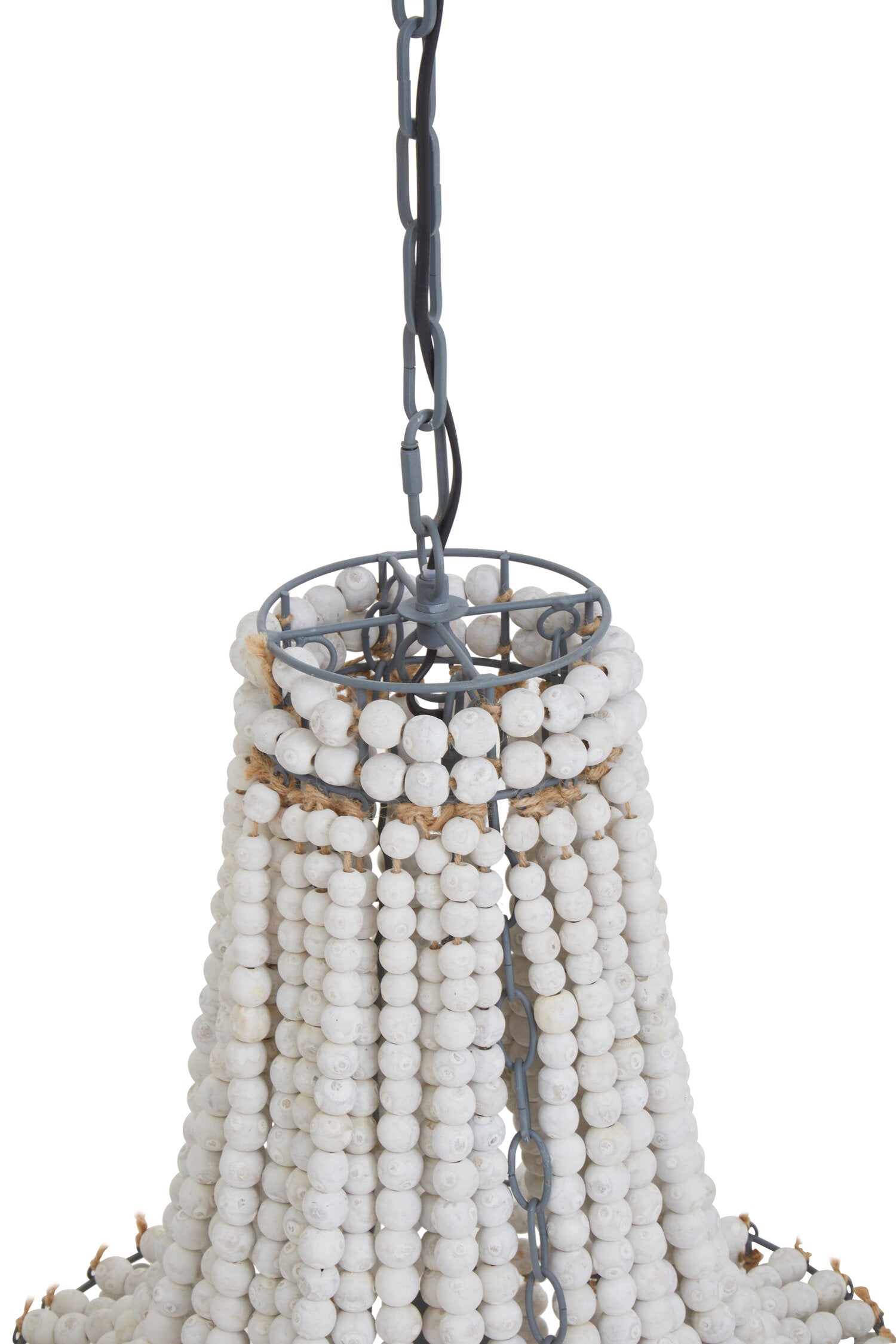 Boho Wooden Bead Chandelier with Grey Metal Frame - The Orchard Home and Gifts
