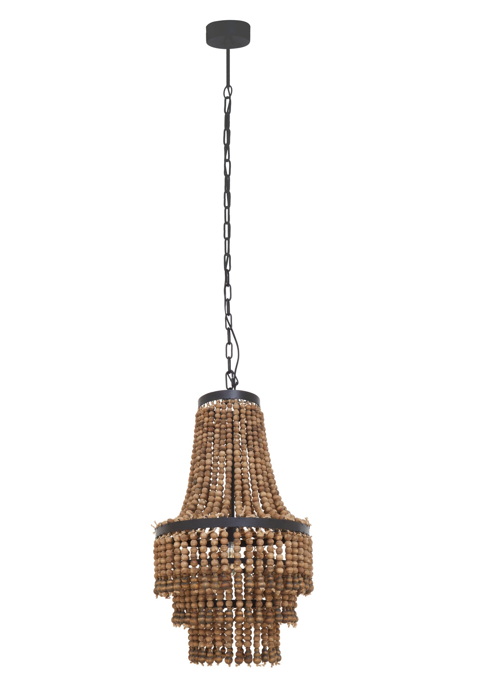 Boho Cascade Wooden Bead Chandelier with Black Metal Frame - The Orchard Home and Gifts