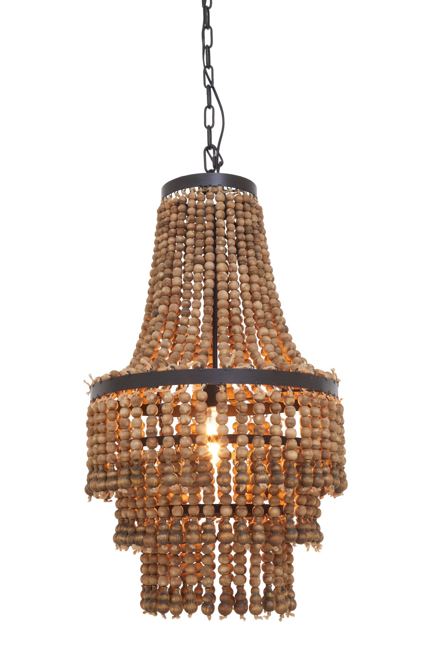 Boho Cascade Wooden Bead Chandelier with Black Metal Frame - The Orchard Home and Gifts