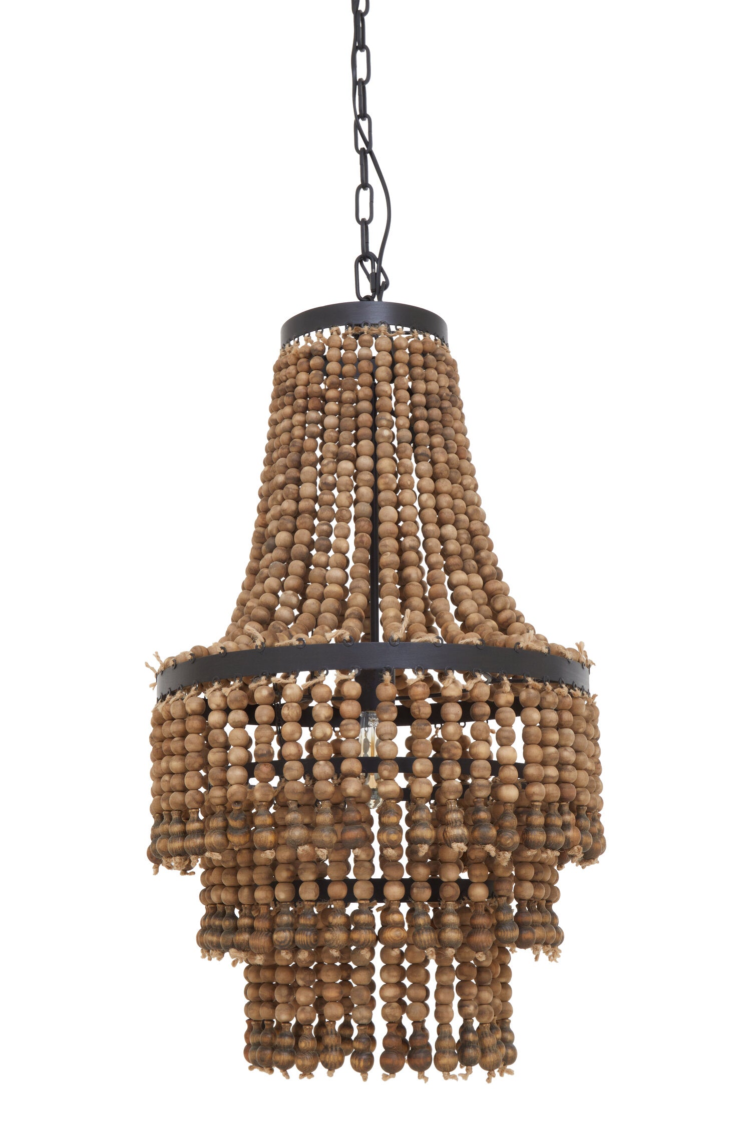 Boho Cascade Wooden Bead Chandelier with Black Metal Frame - The Orchard Home and Gifts