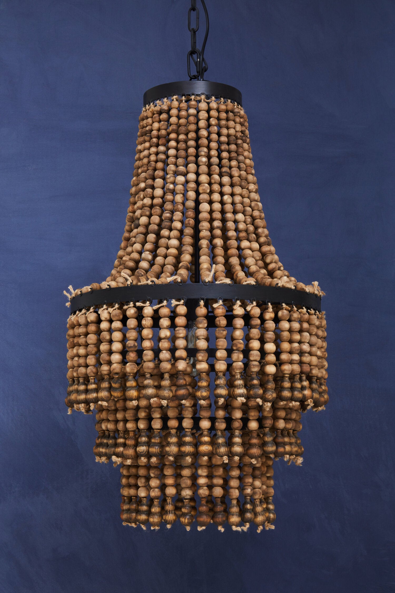 Boho Cascade Wooden Bead Chandelier with Black Metal Frame - The Orchard Home and Gifts