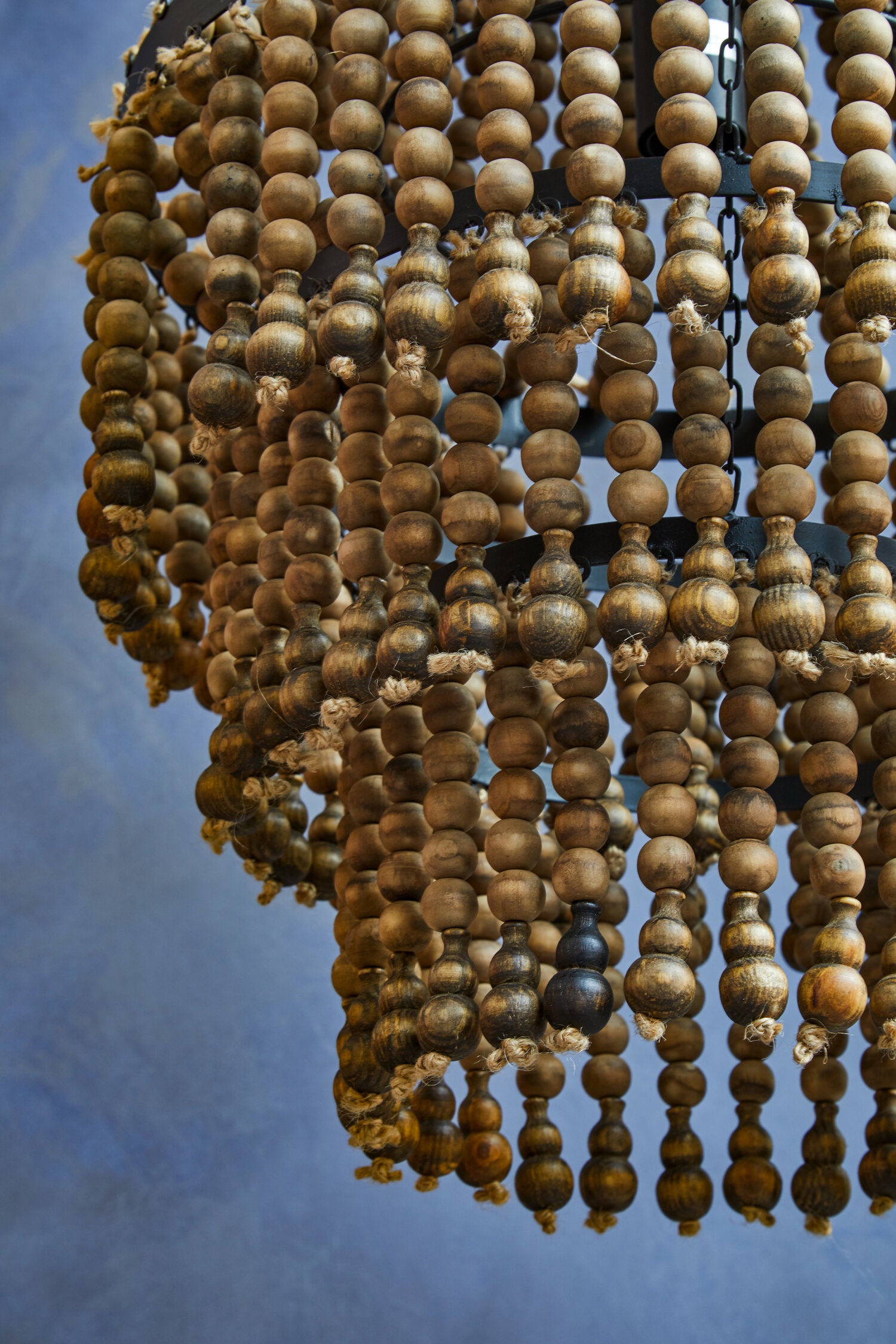 Boho Cascade Wooden Bead Chandelier with Black Metal Frame - The Orchard Home and Gifts
