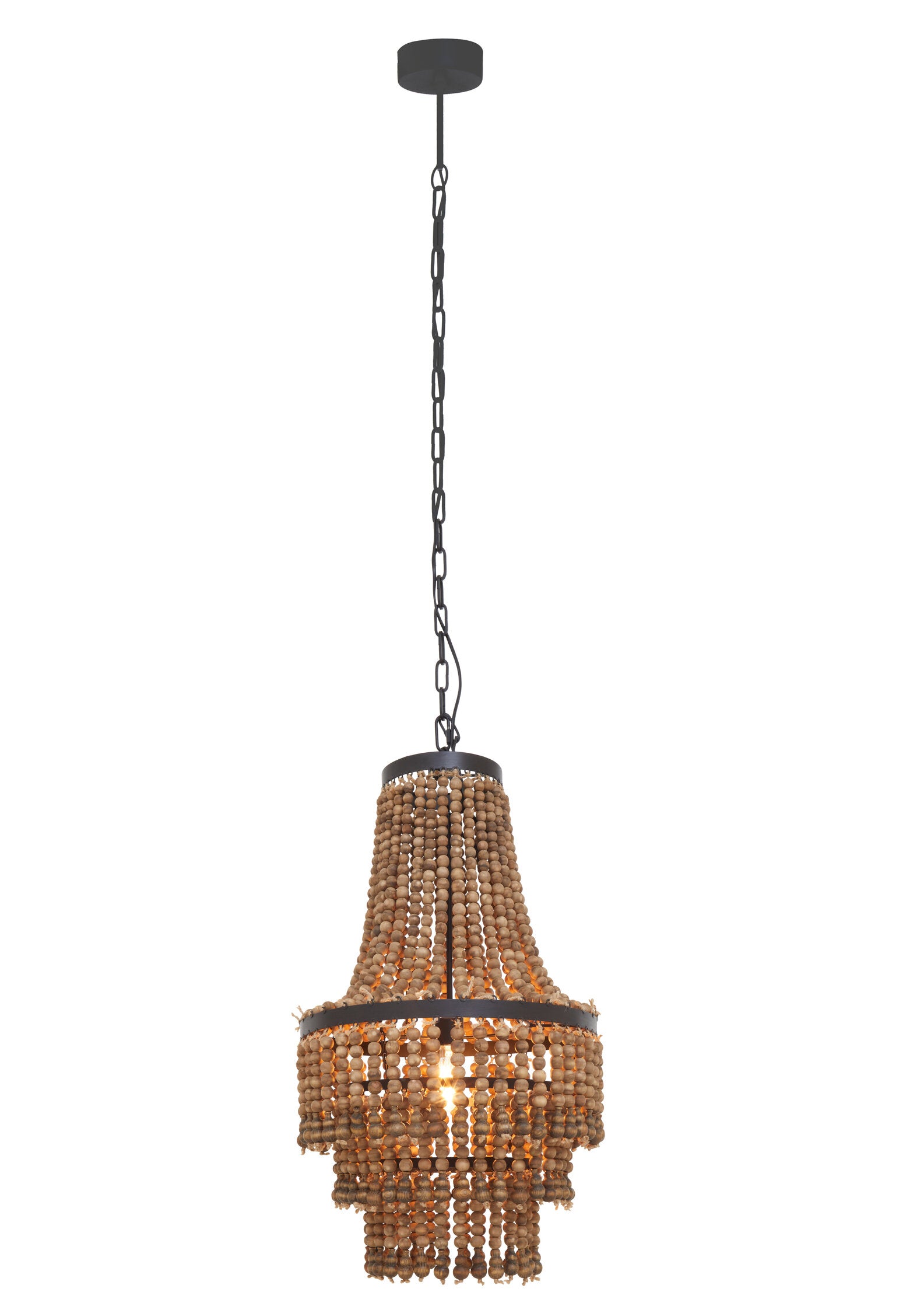 Boho Cascade Wooden Bead Chandelier with Black Metal Frame - The Orchard Home and Gifts