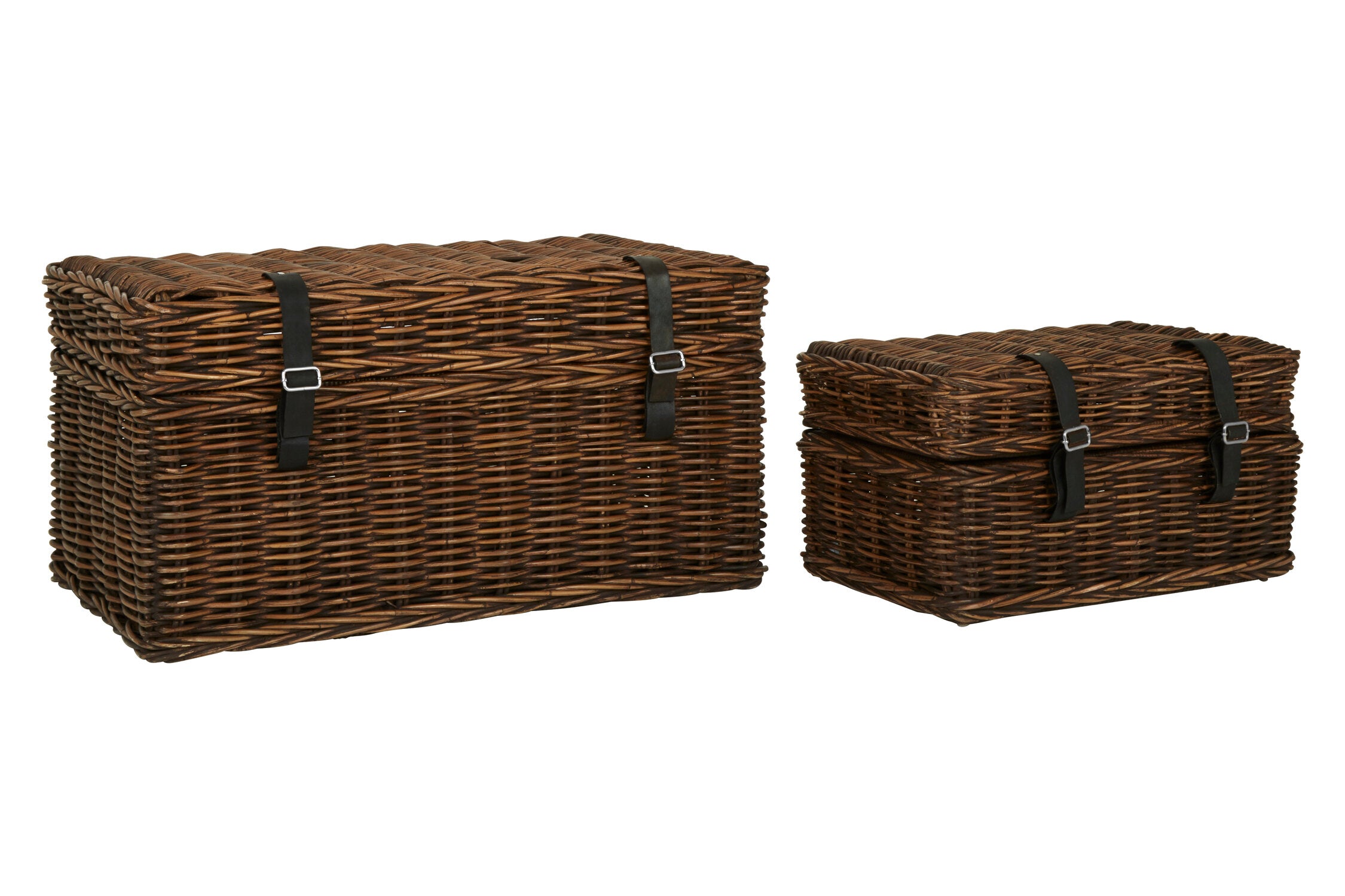 Kabu Rattan Set of Two Storage Trunks with Leather Straps - The Orchard Home and Gifts