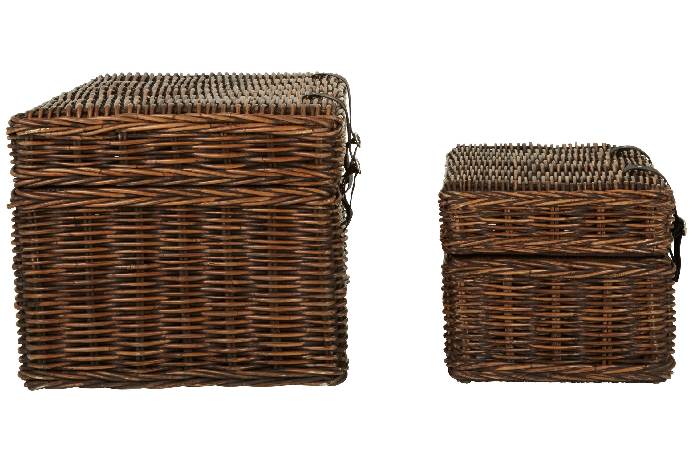 Kabu Rattan Set of Two Storage Trunks with Leather Straps - The Orchard Home and Gifts