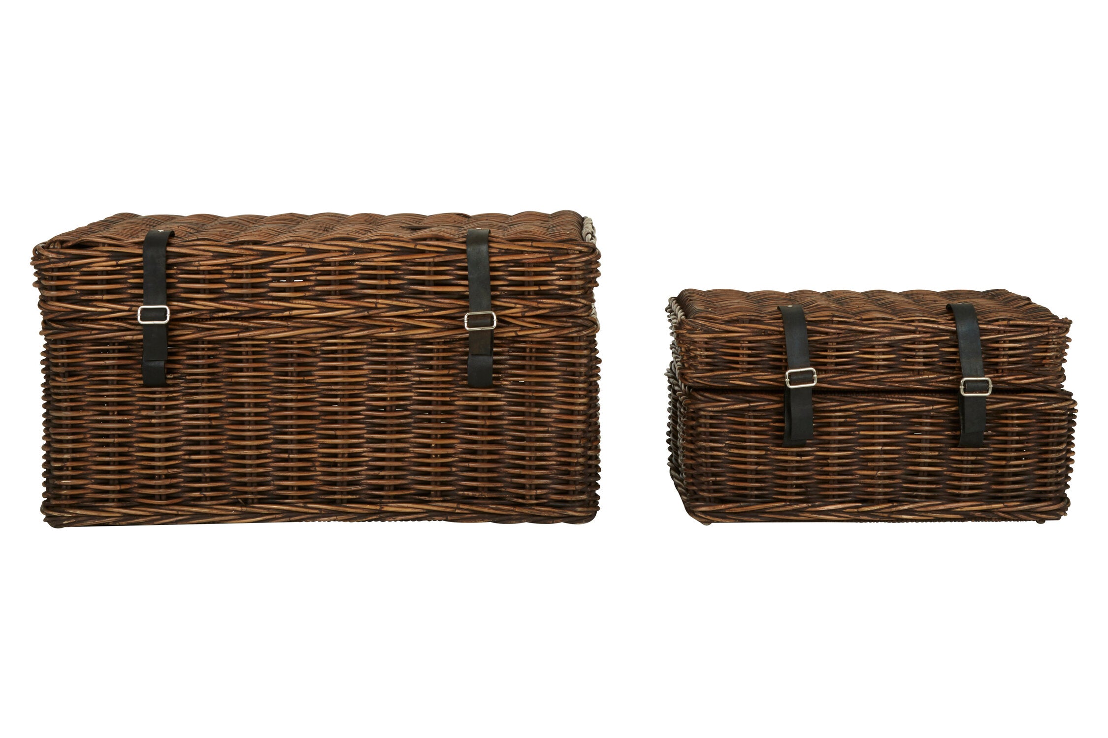 Kabu Rattan Set of Two Storage Trunks with Leather Straps - The Orchard Home and Gifts