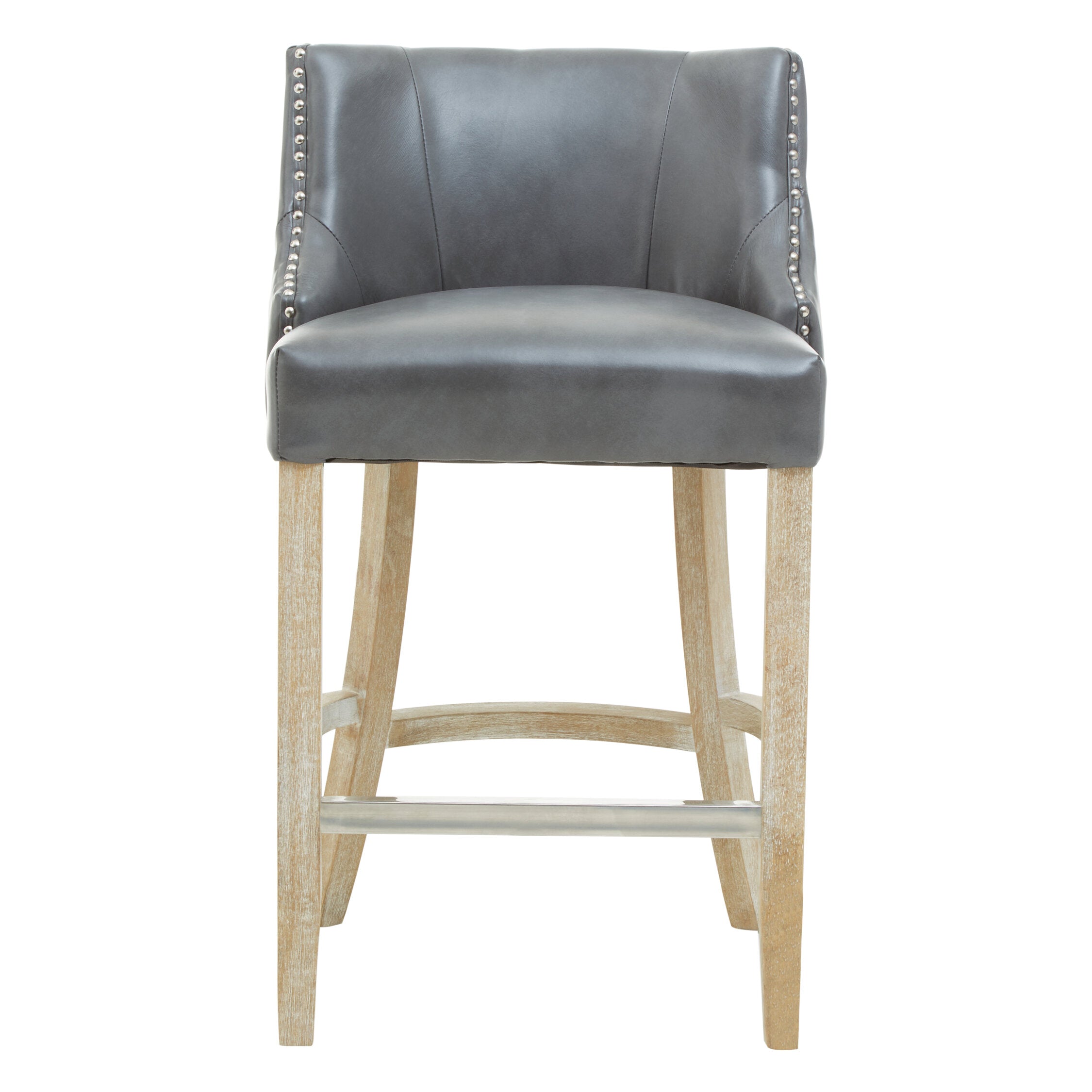 Chelsea Grey Faux Leather Low Back Bar Stool Chair - The Orchard Home and Gifts