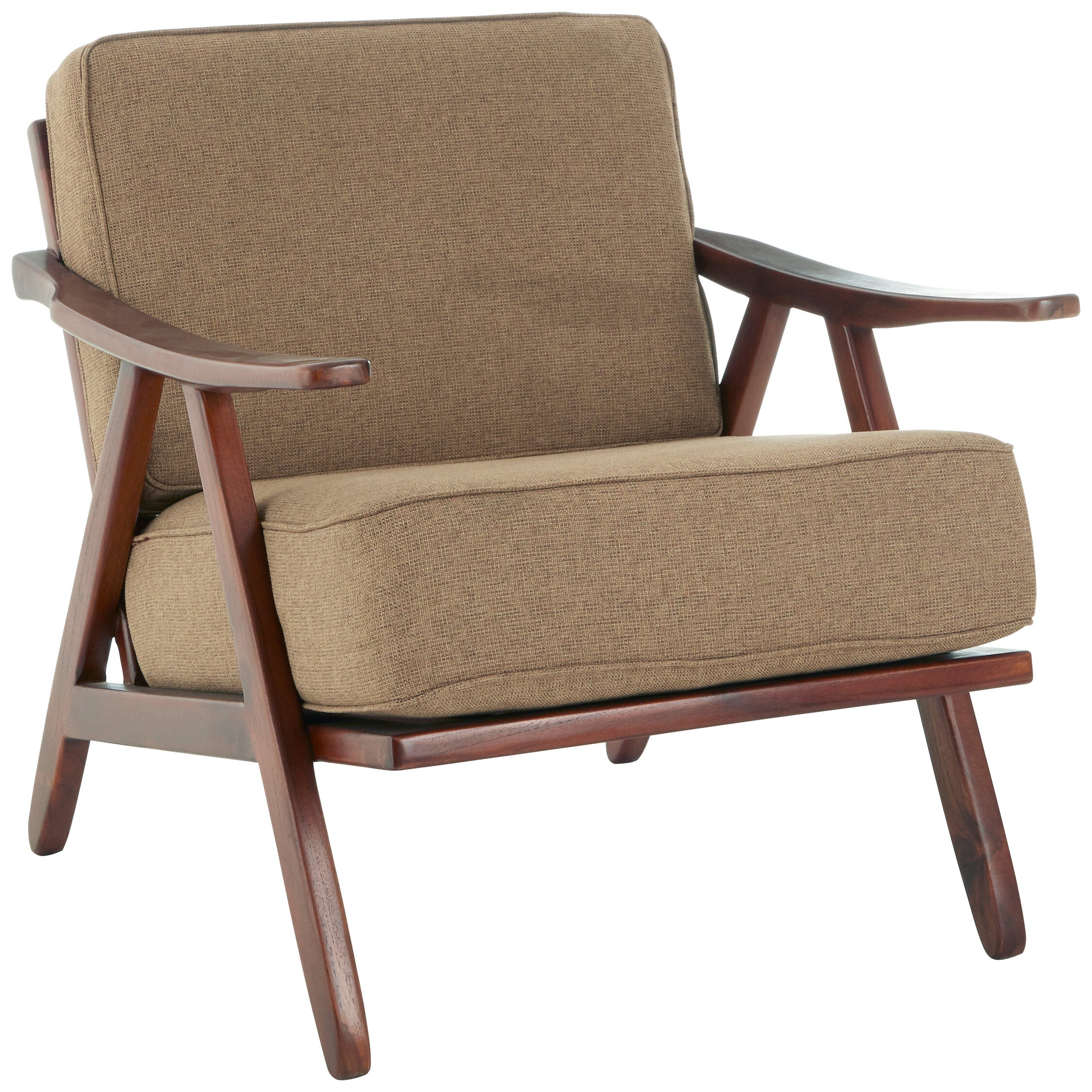 Mid Century Biscuit Linen Effect Teak Frame Armchair - The Orchard Home and Gifts