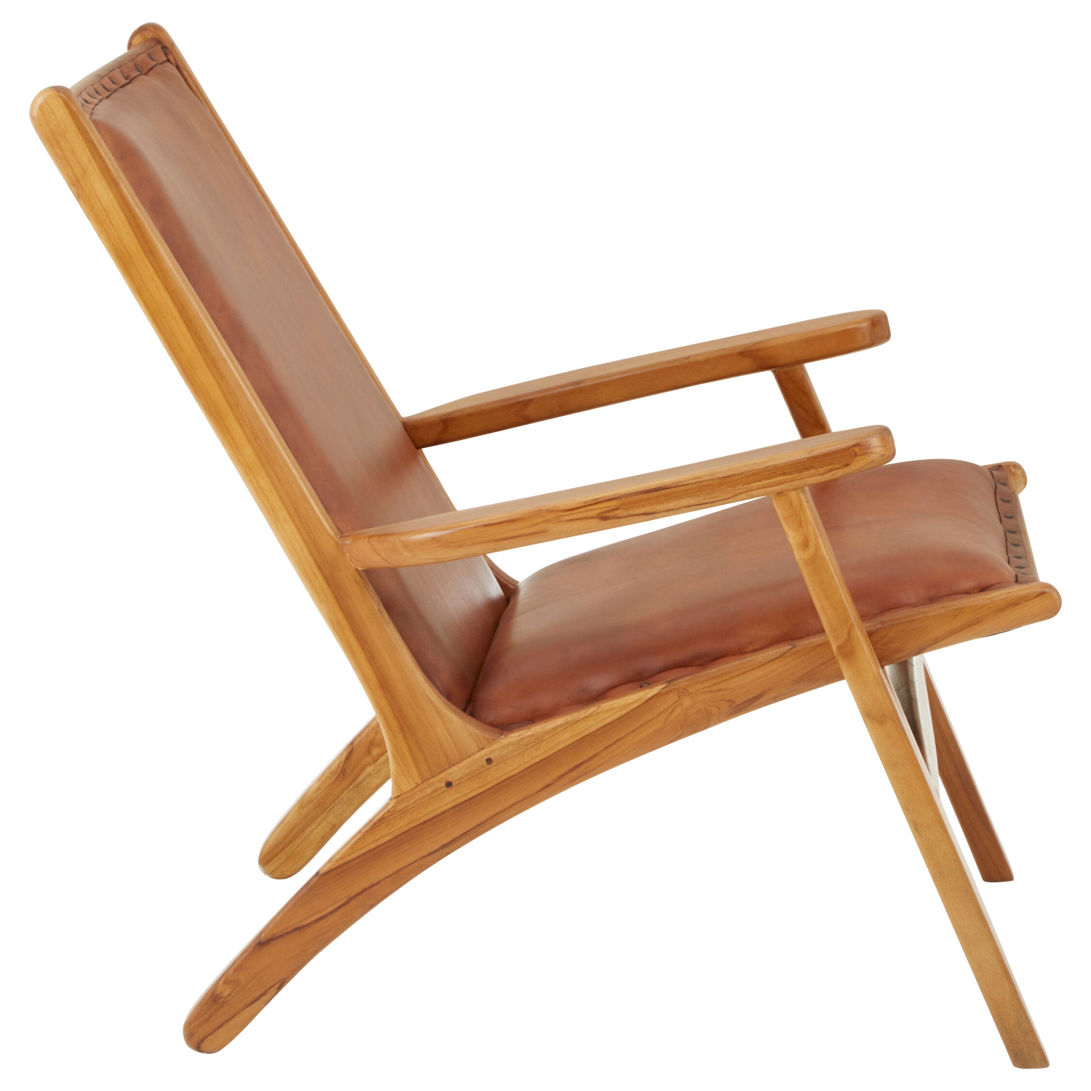 Tan Brown Studded Leather and Teak Armchair - The Orchard Home and Gifts