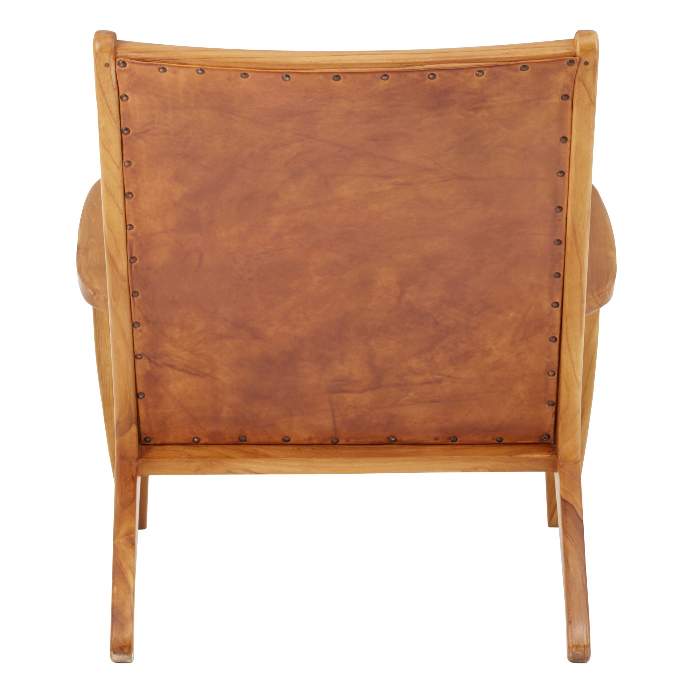 Tan Brown Studded Leather and Teak Armchair - The Orchard Home and Gifts