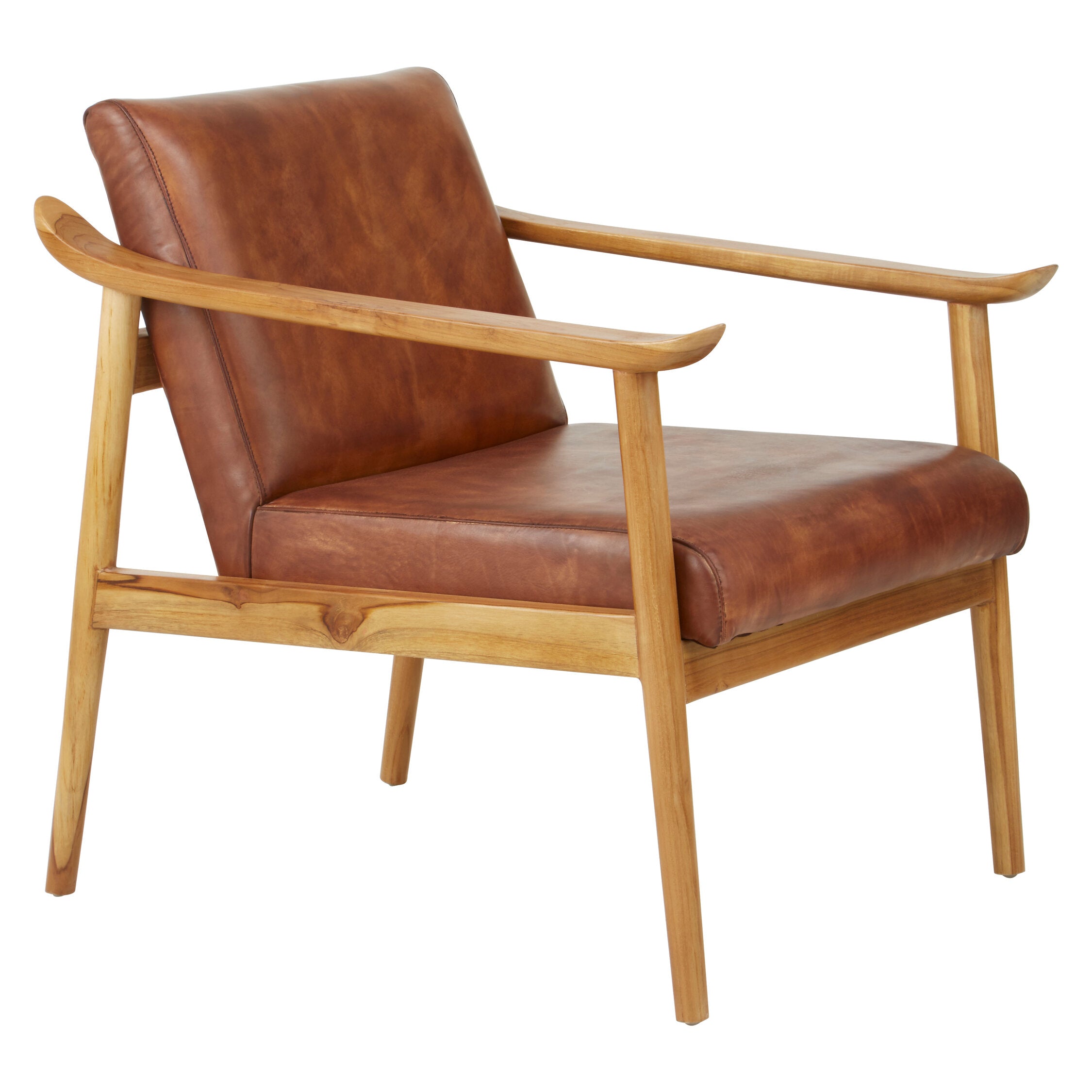 Tan Brown Leather and Natural Teak Armchair - The Orchard Home and Gifts