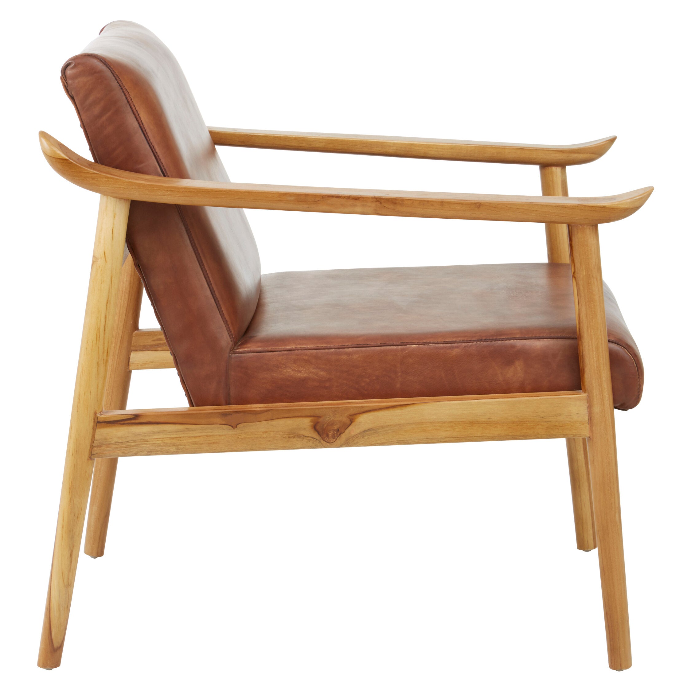Tan Brown Leather and Natural Teak Armchair - The Orchard Home and Gifts