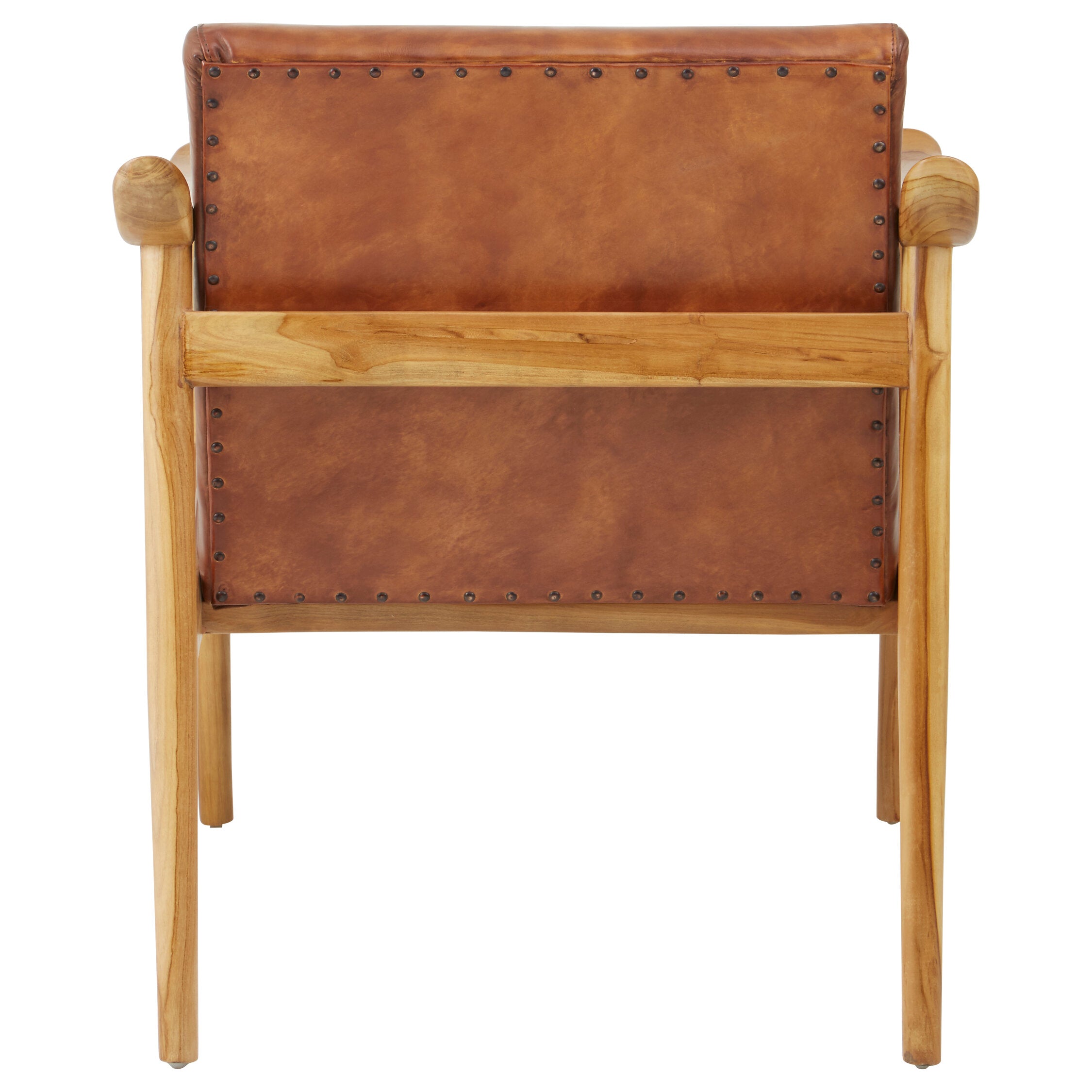 Tan Brown Leather and Natural Teak Armchair - The Orchard Home and Gifts