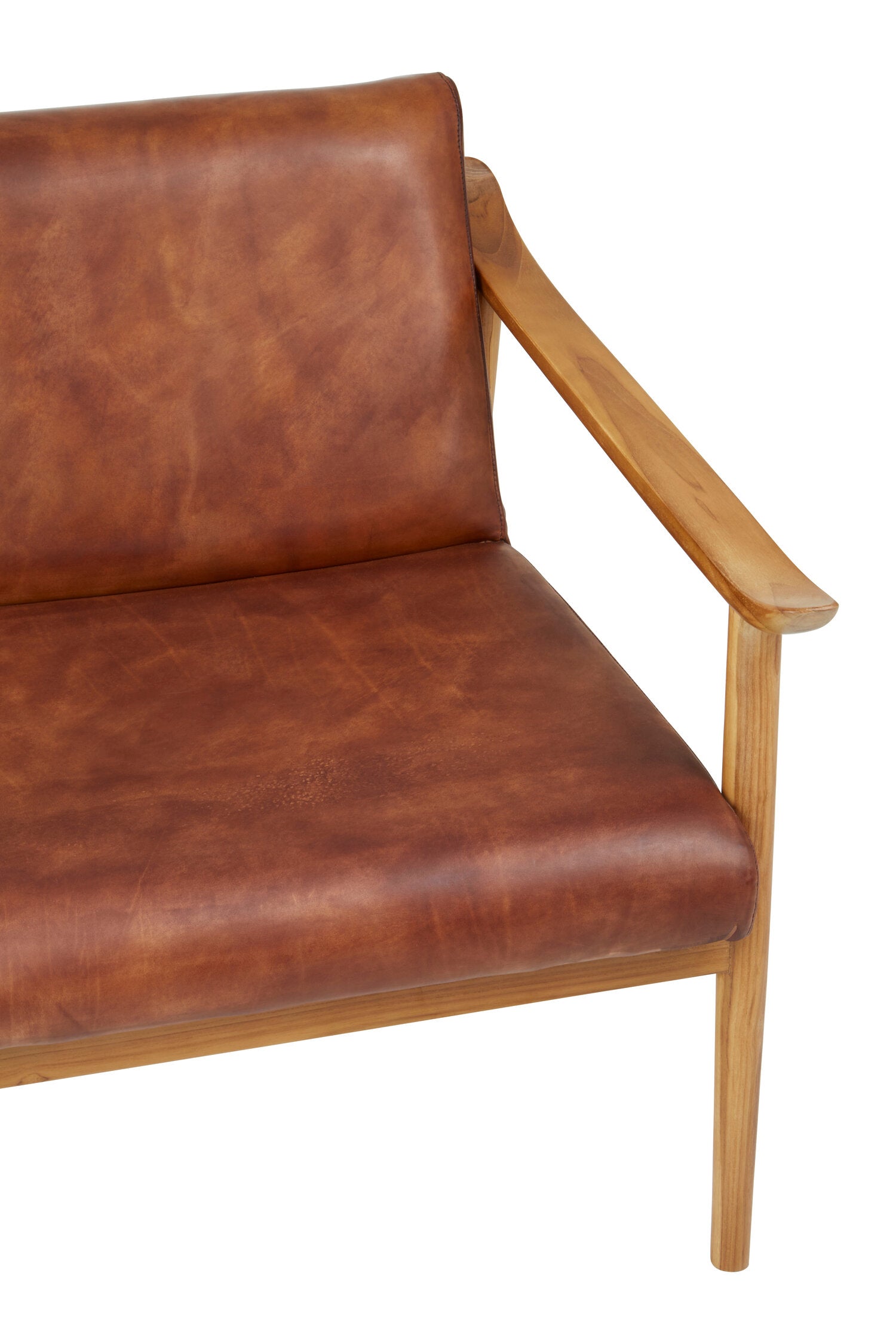 Tan Brown Leather and Natural Teak Armchair - The Orchard Home and Gifts