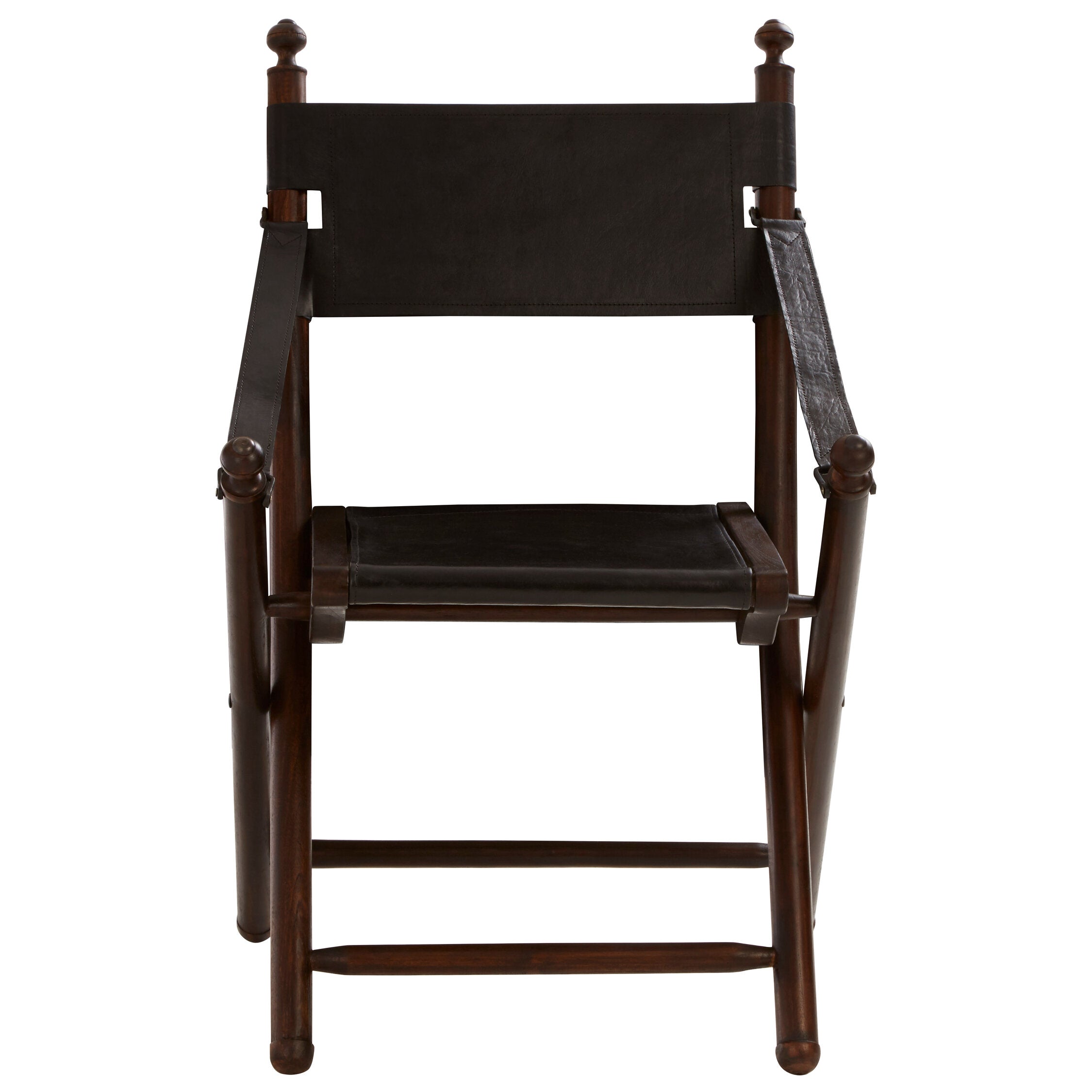Black Leather and Teak Folding Chair