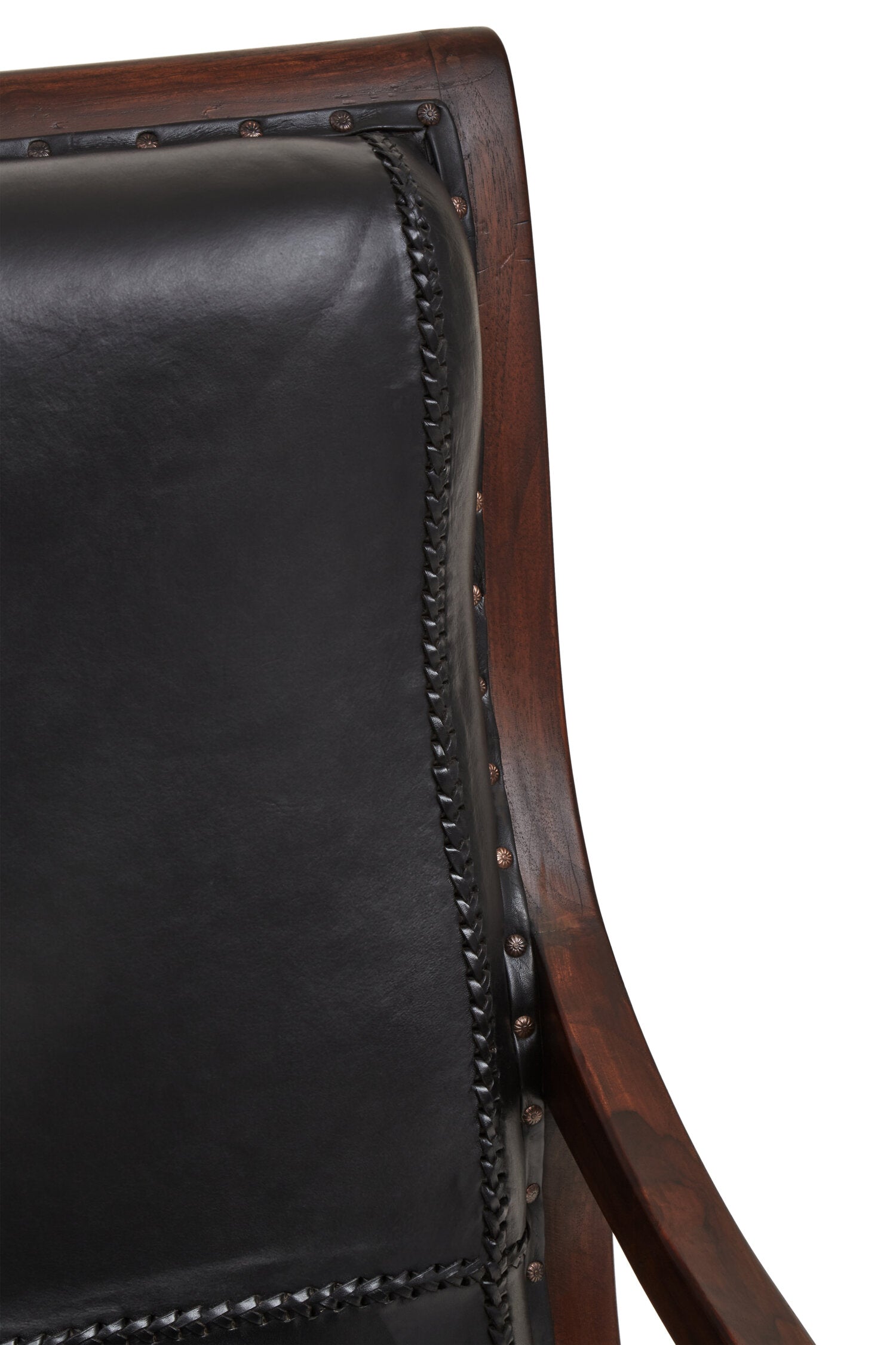 Black Leather and Teak Lounge Chair and Footstool - The Orchard Home and Gifts