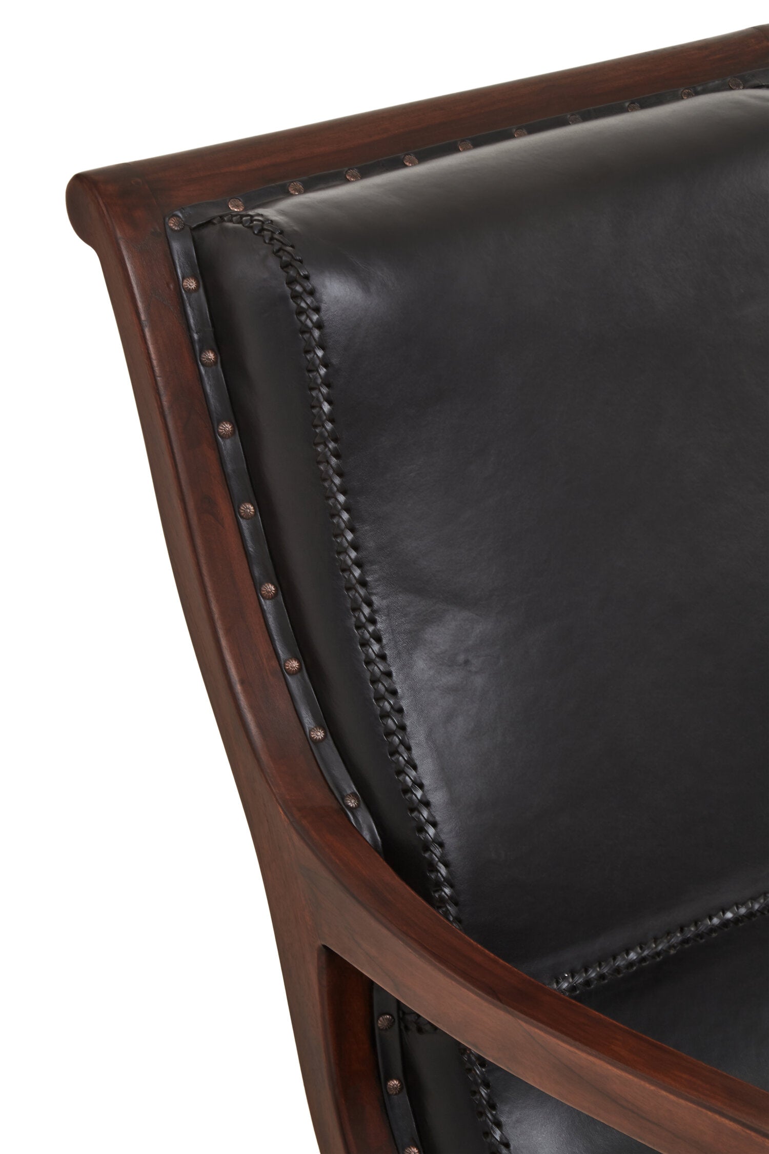 Black Leather and Teak Lounge Chair and Footstool - The Orchard Home and Gifts