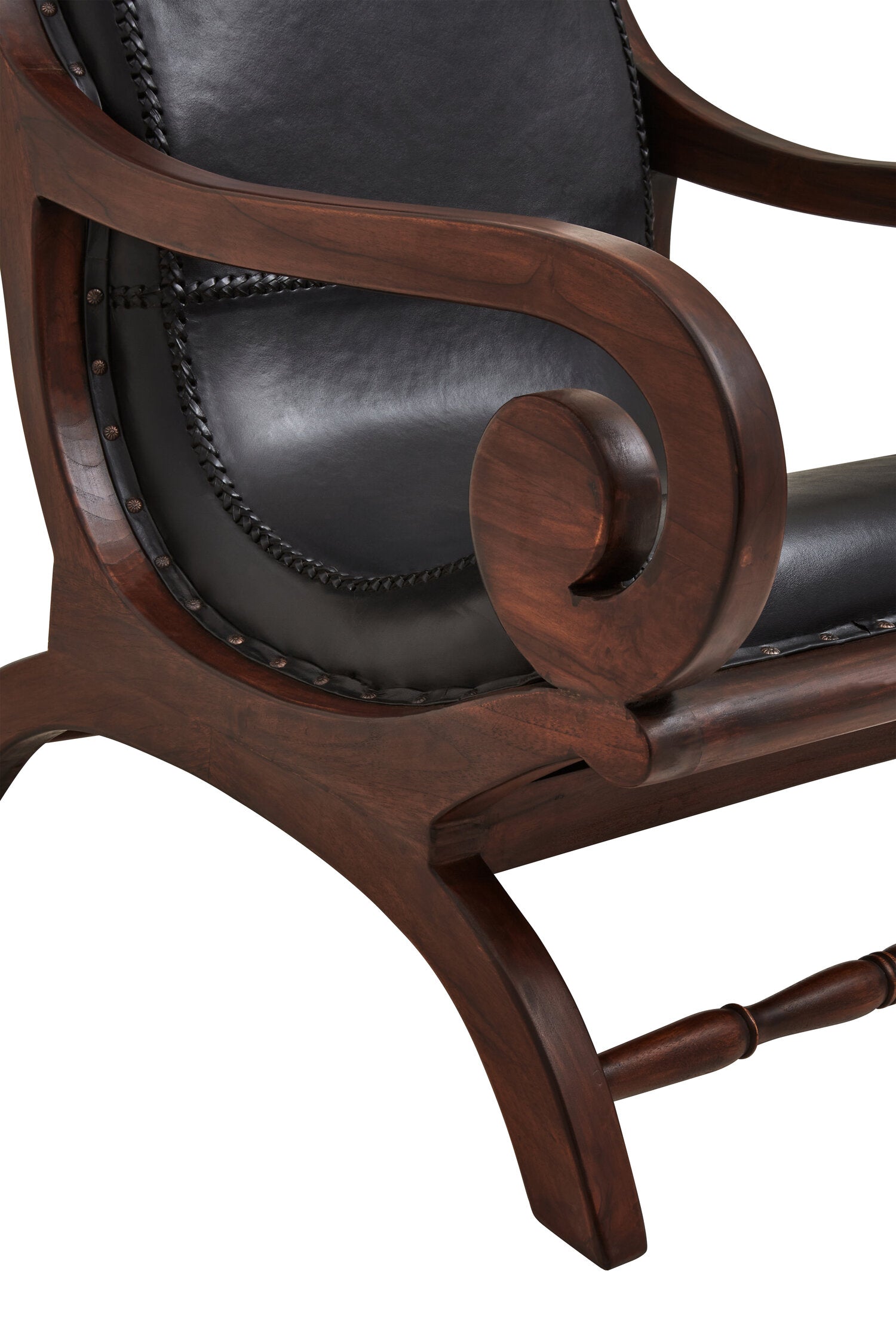 Black Leather and Teak Lounge Chair and Footstool - The Orchard Home and Gifts