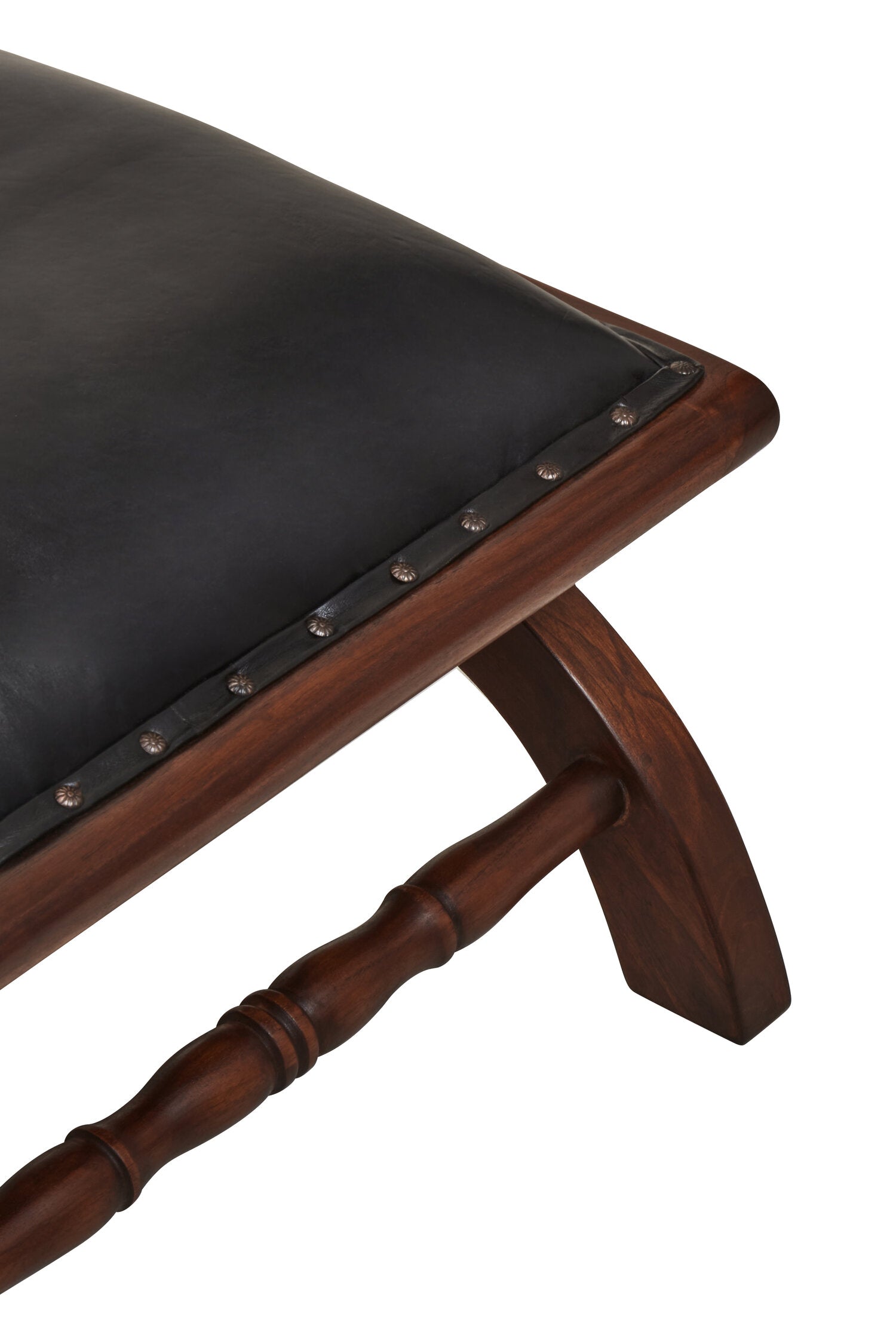 Black Leather and Teak Lounge Chair and Footstool - The Orchard Home and Gifts