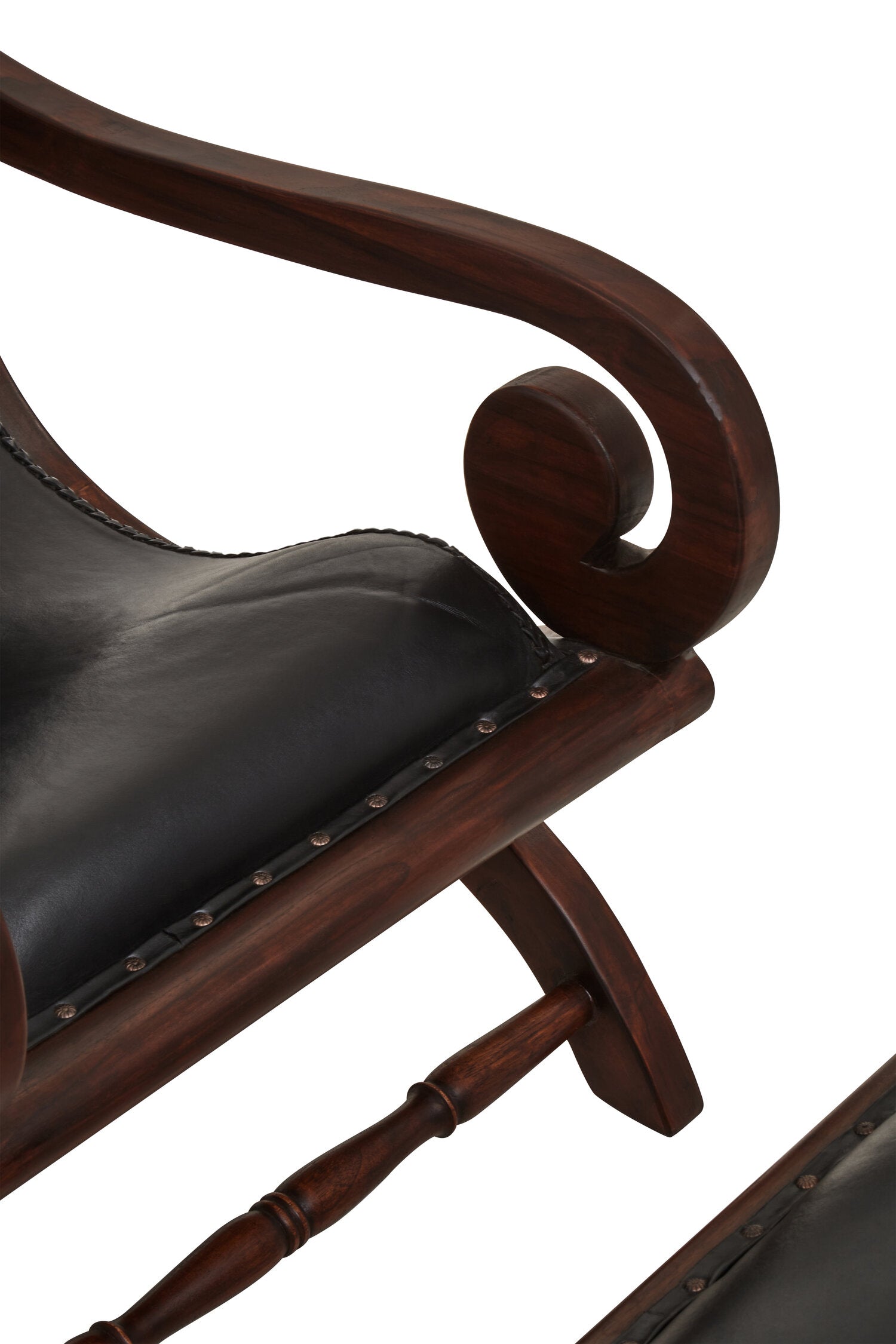 Black Leather and Teak Lounge Chair and Footstool - The Orchard Home and Gifts