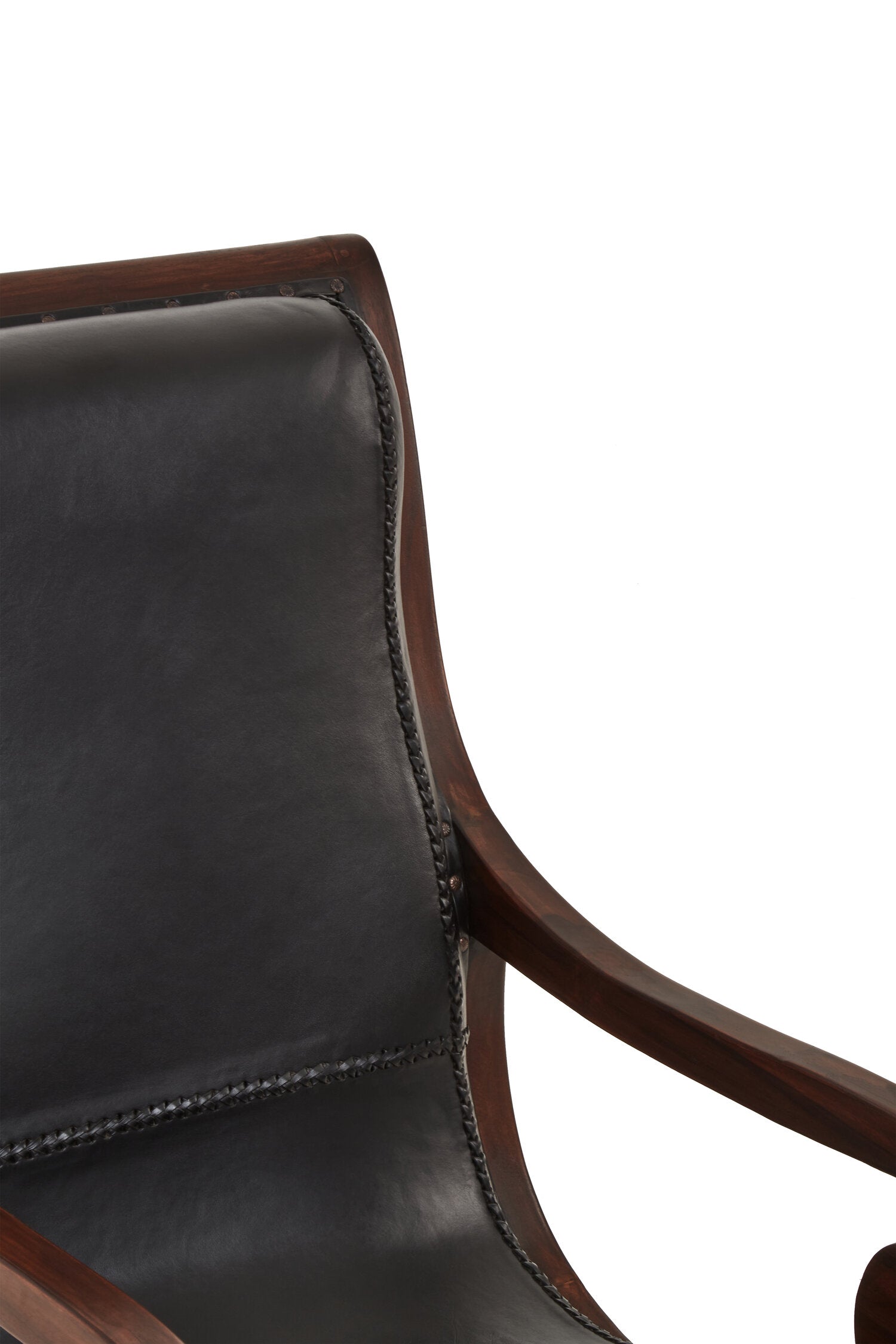 Black Leather and Teak Lounge Chair and Footstool - The Orchard Home and Gifts