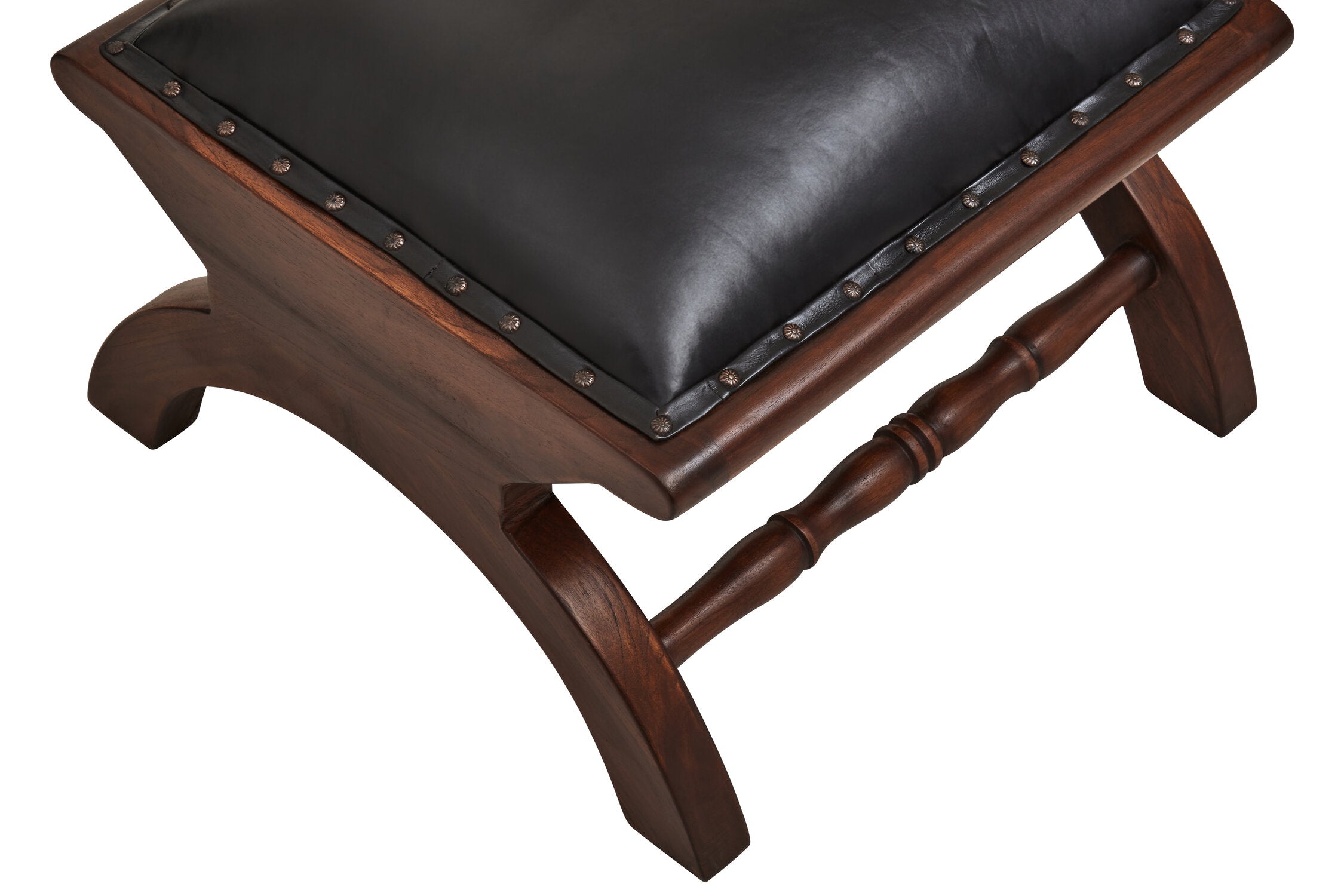 Black Leather and Teak Lounge Chair and Footstool - The Orchard Home and Gifts