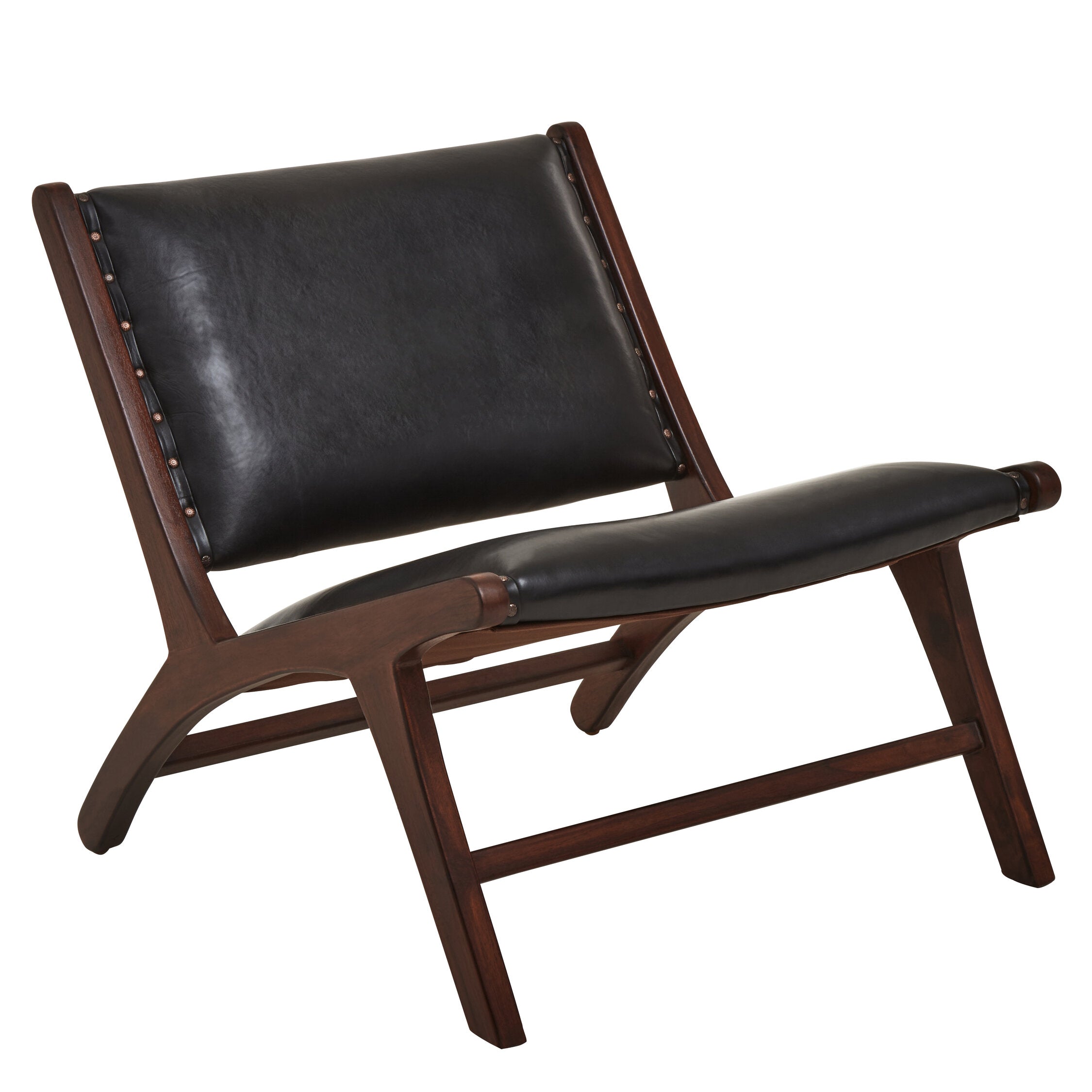 Black Leather and Antique Teak Chair